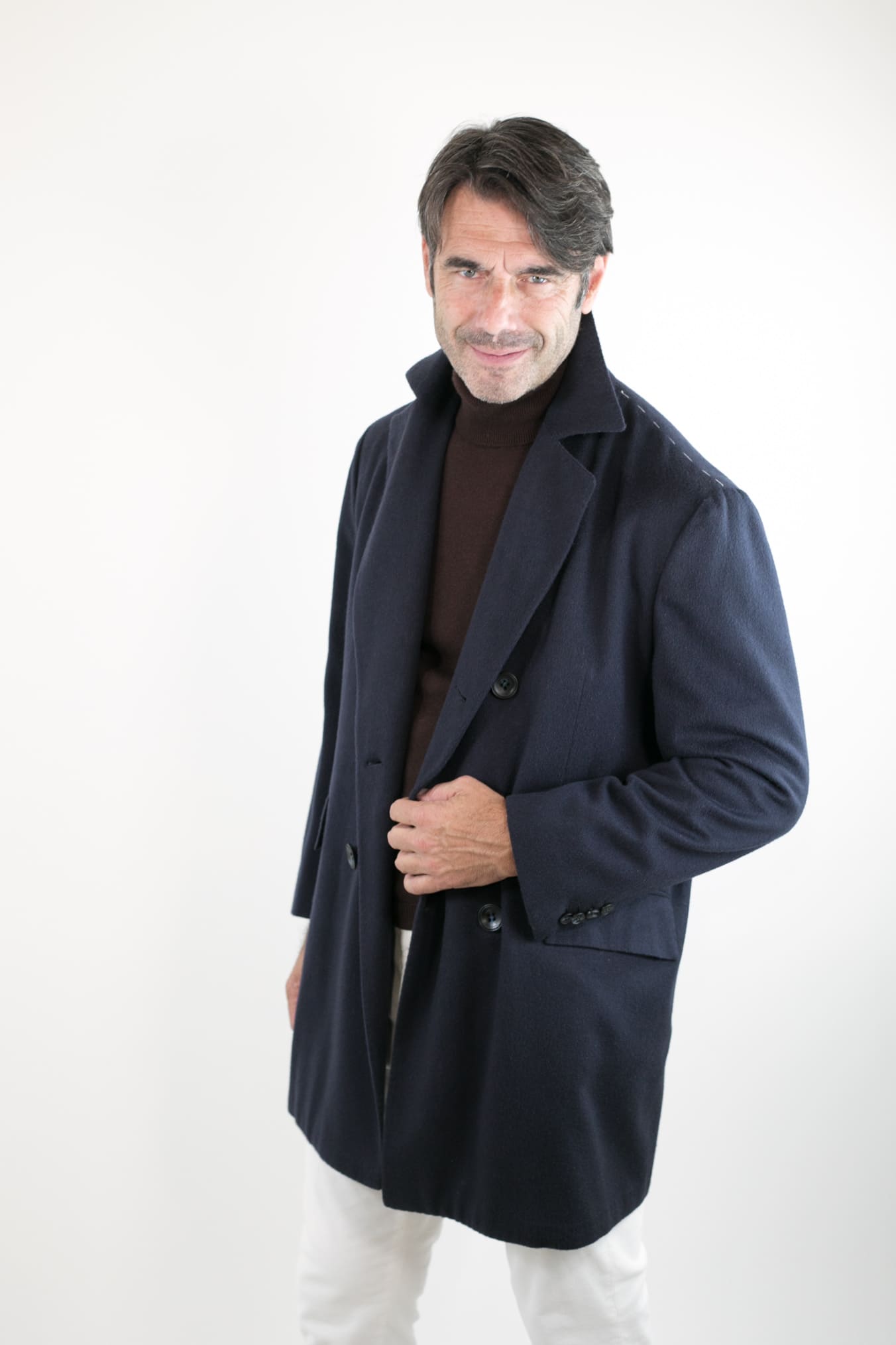 KITON Cappotto Doppiopetto Cashmere Blu Scuro