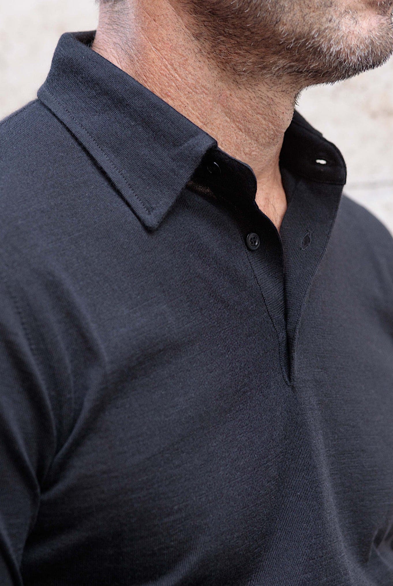 GUARINO Black Cashmere and Silk Long Sleeve Polo