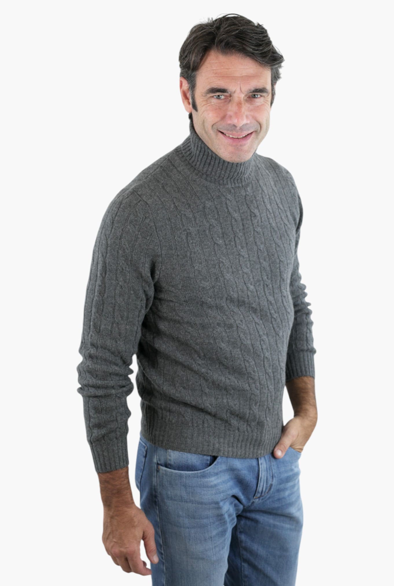 GUARINO Gray Cashmere Cable Turtleneck