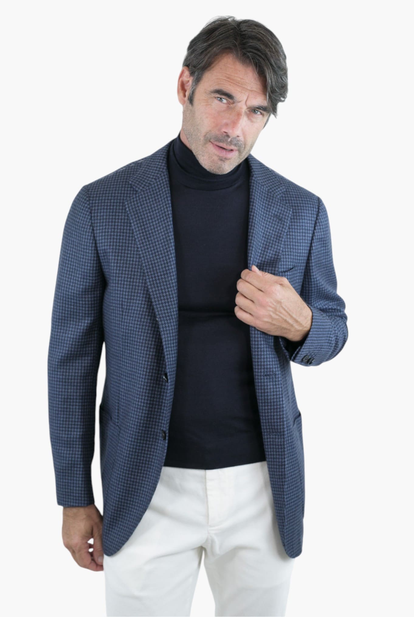 KITON Giacca Pied de Poule Cashmere Blu Avio mod. Evo