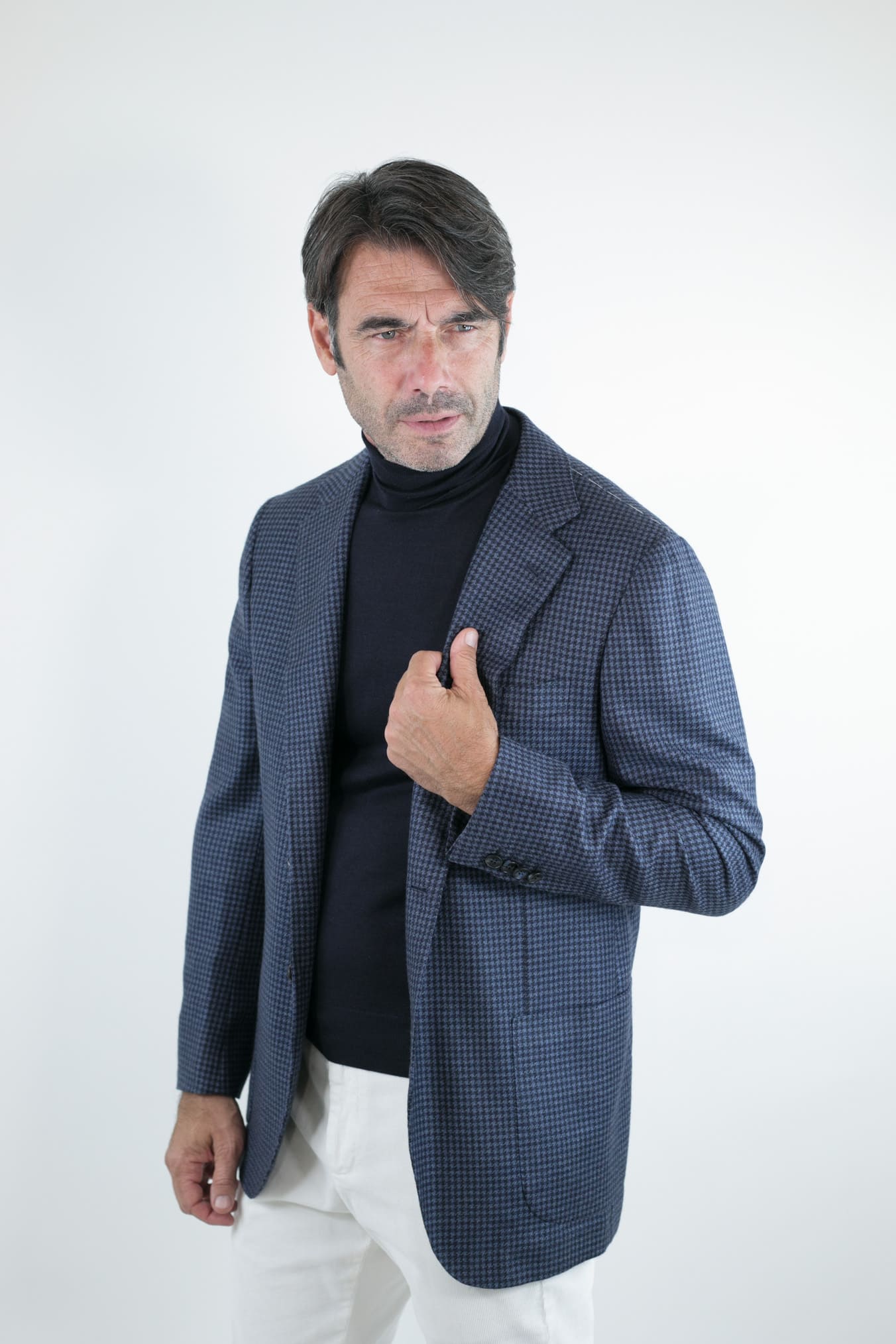 KITON Giacca Pied de Poule Cashmere Blu Avio mod. Evo