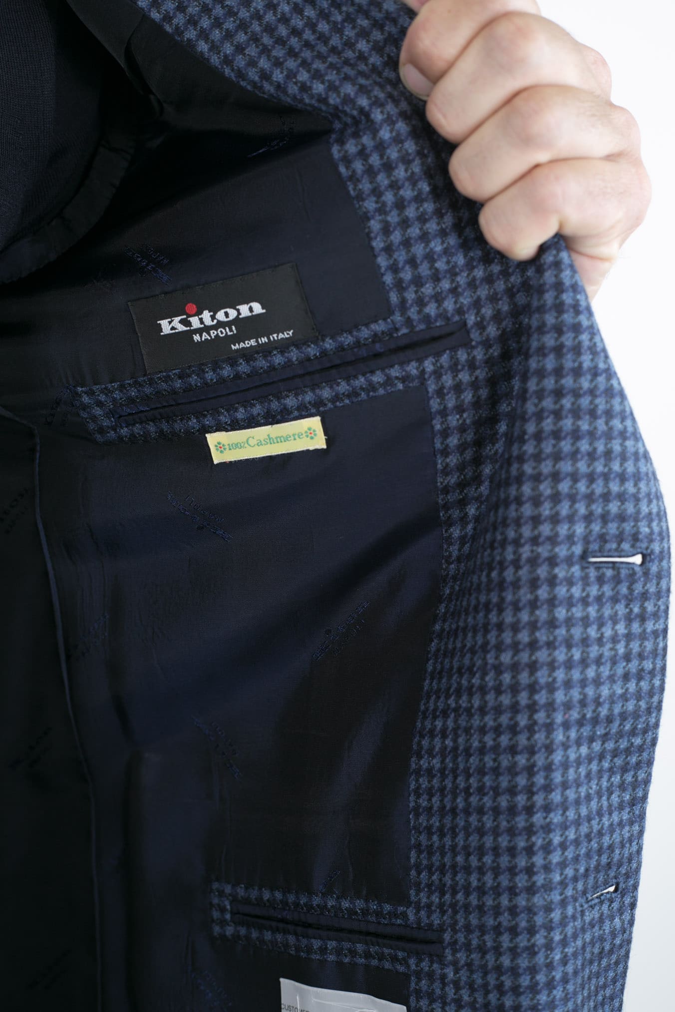 KITON Giacca Pied de Poule Cashmere Blu Avio mod. Evo