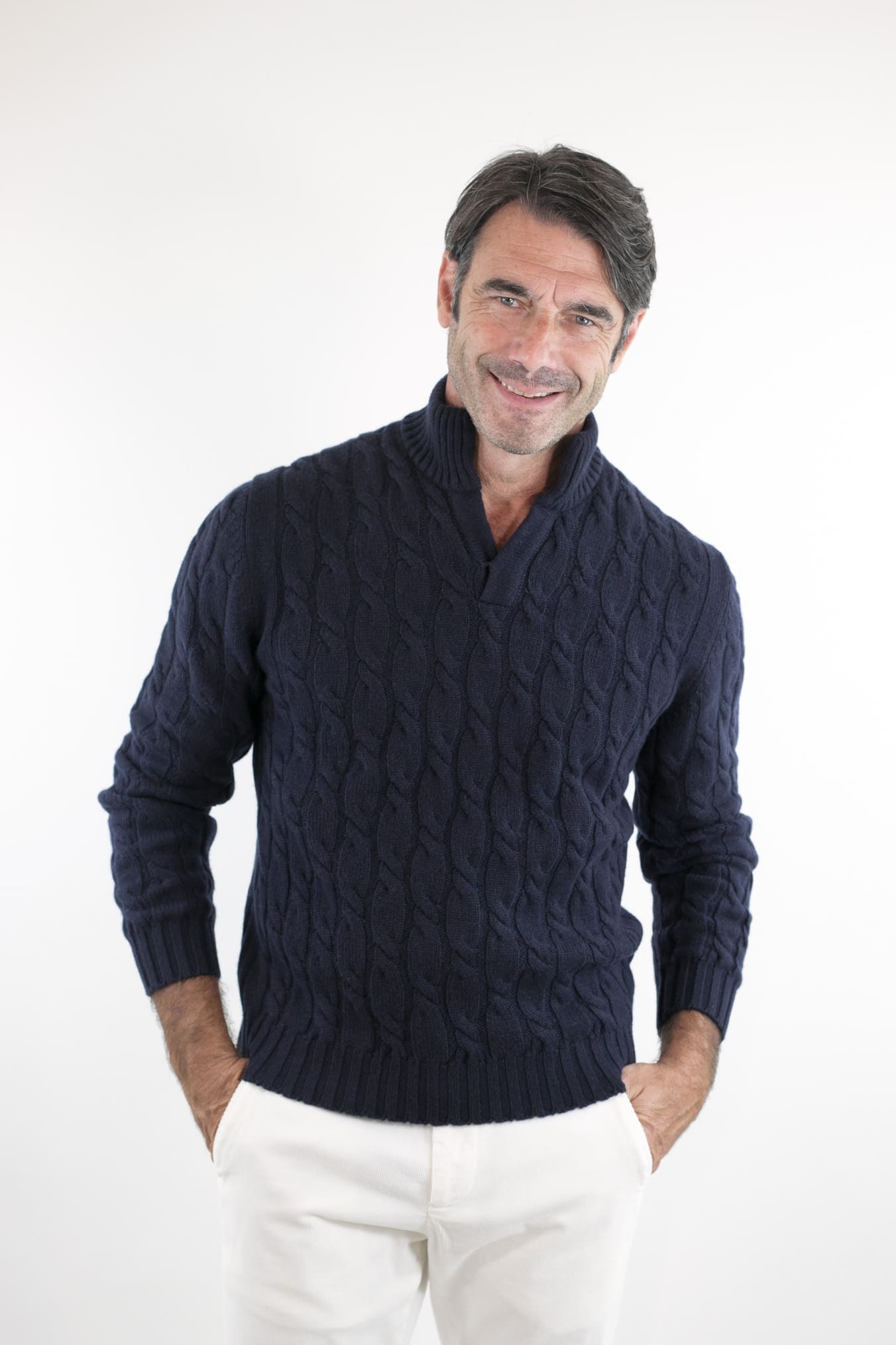 GUARINO Girocollo Superlight Cashmere e Seta Pettinato Blu Salvia