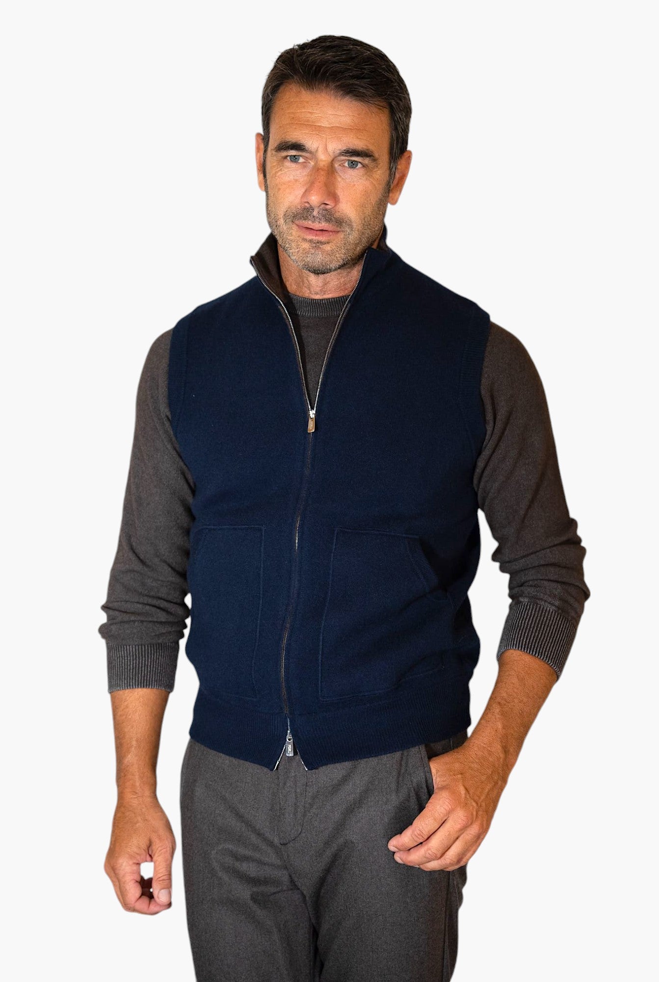 Gilet Cashmere Double Blu e Marrone