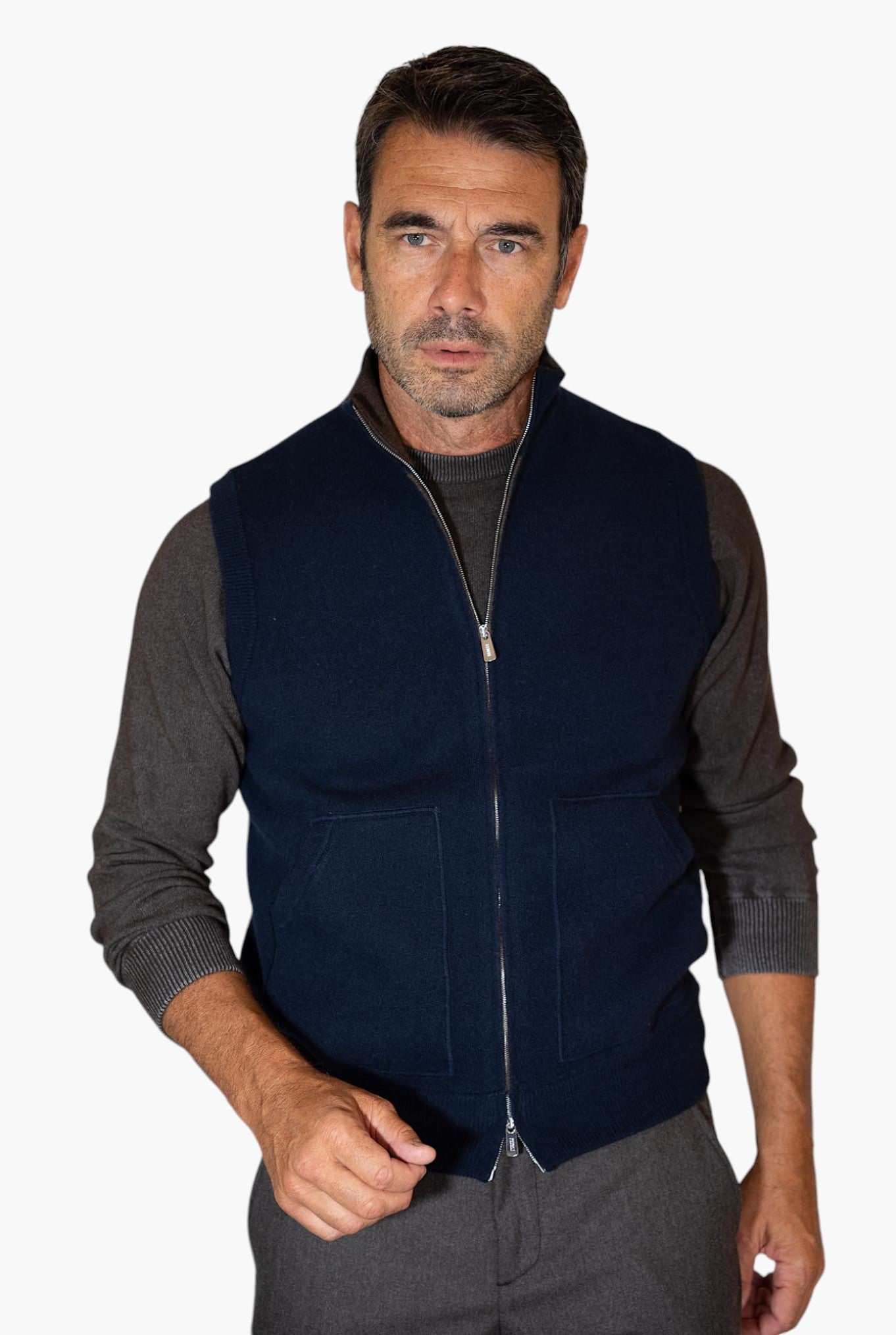 Gilet Cashmere Double Blu e Marrone