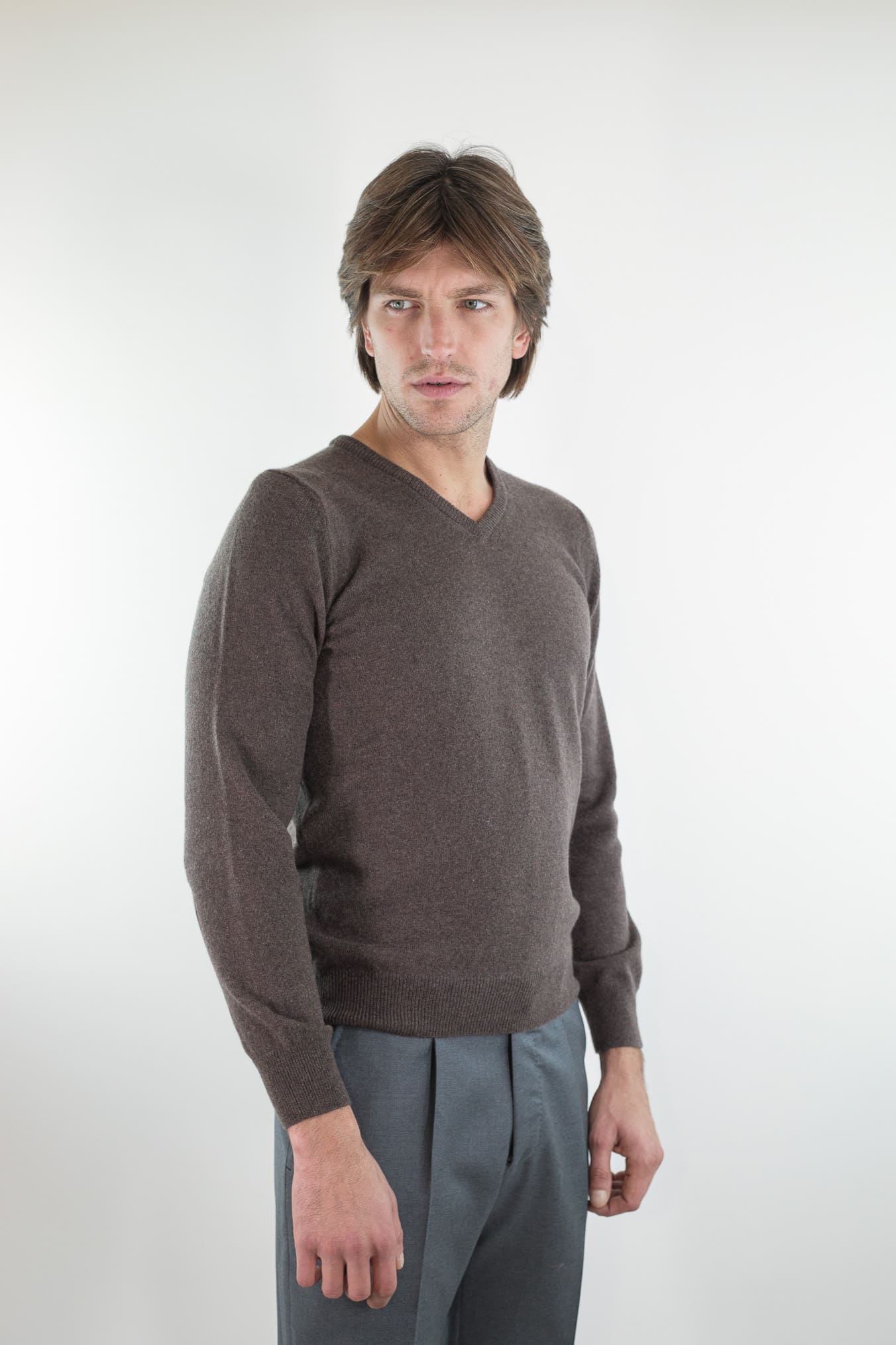 GUARINO Maglia Scollo V Cashmere Marrone
