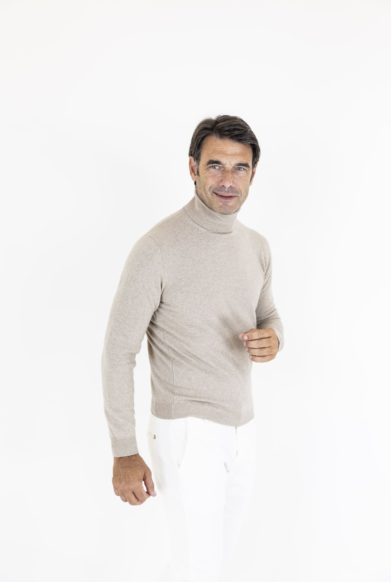 Beige Wool and Cashmere Turtleneck