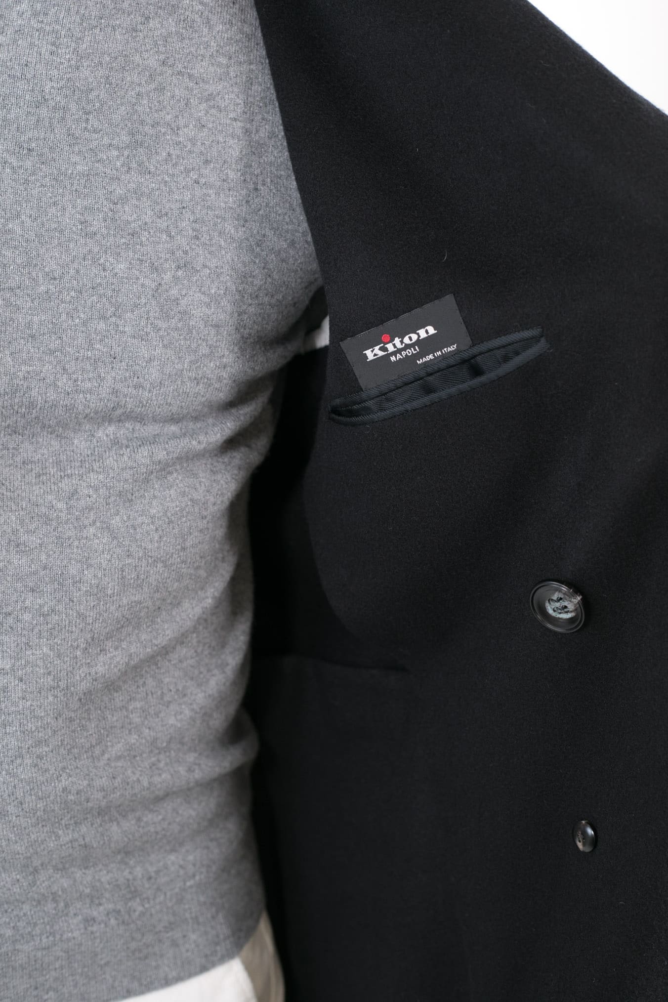 KITON Black Cashmere Double-Breasted Coat