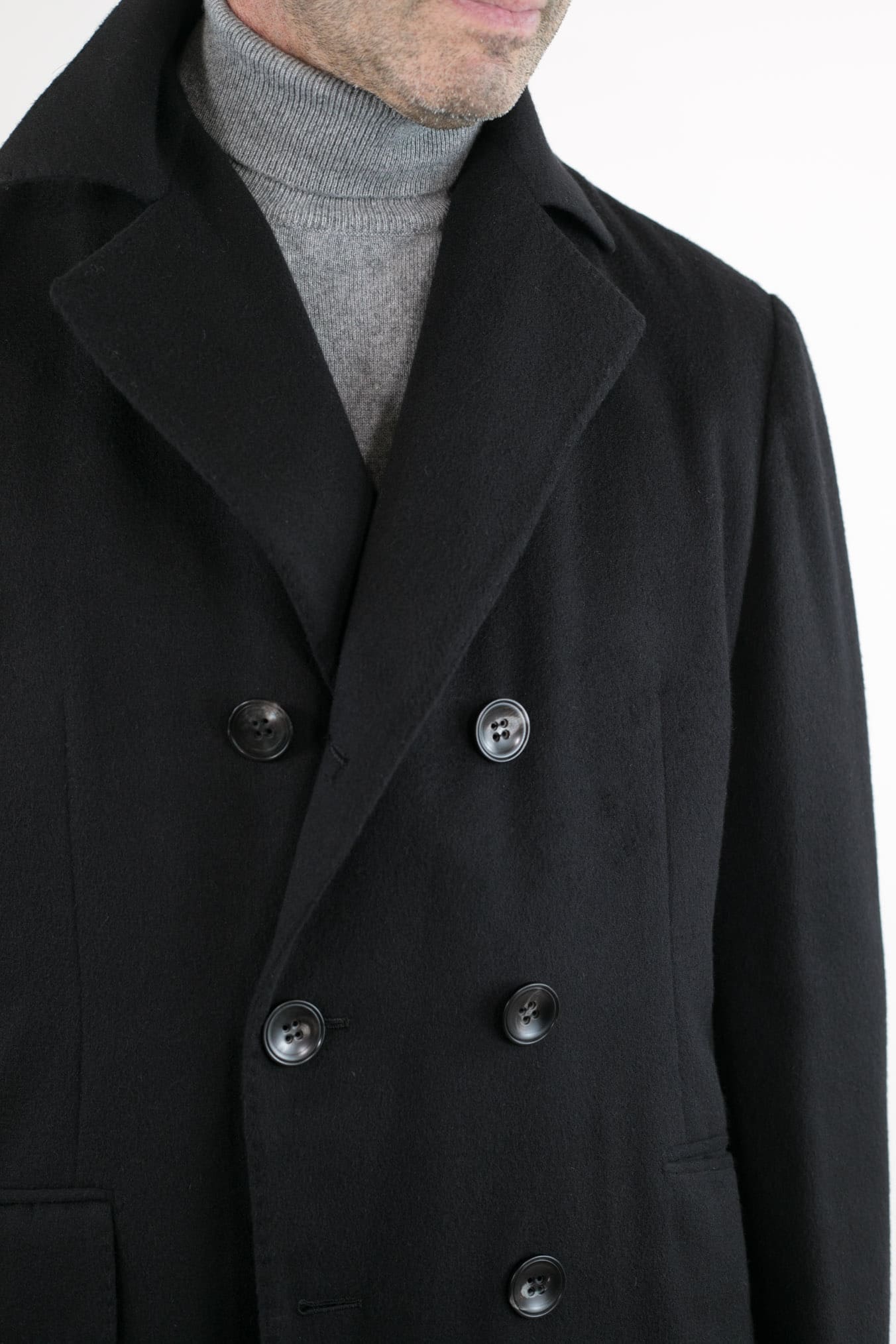 KITON Black Cashmere Double-Breasted Coat