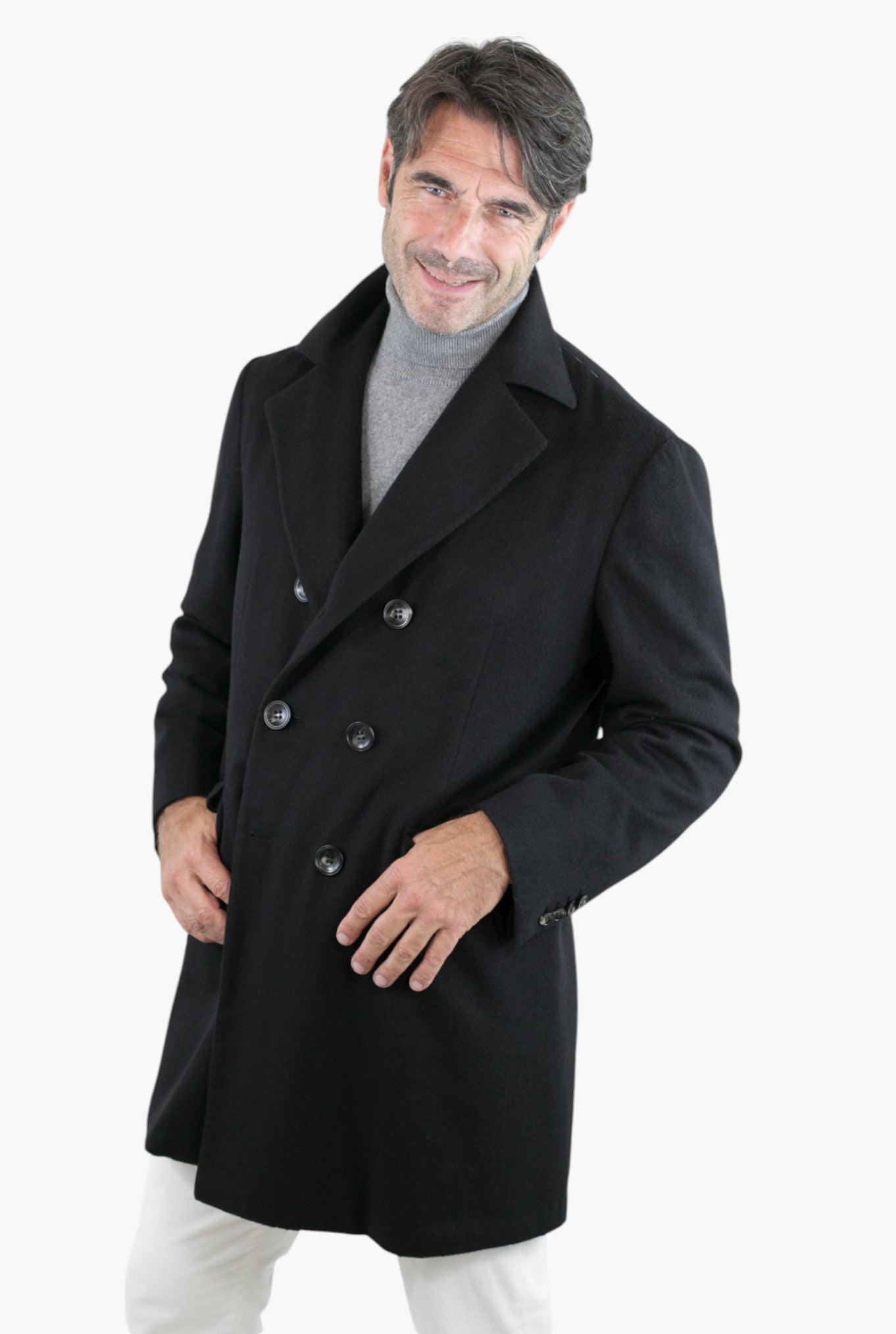 KITON Black Cashmere Double-Breasted Coat