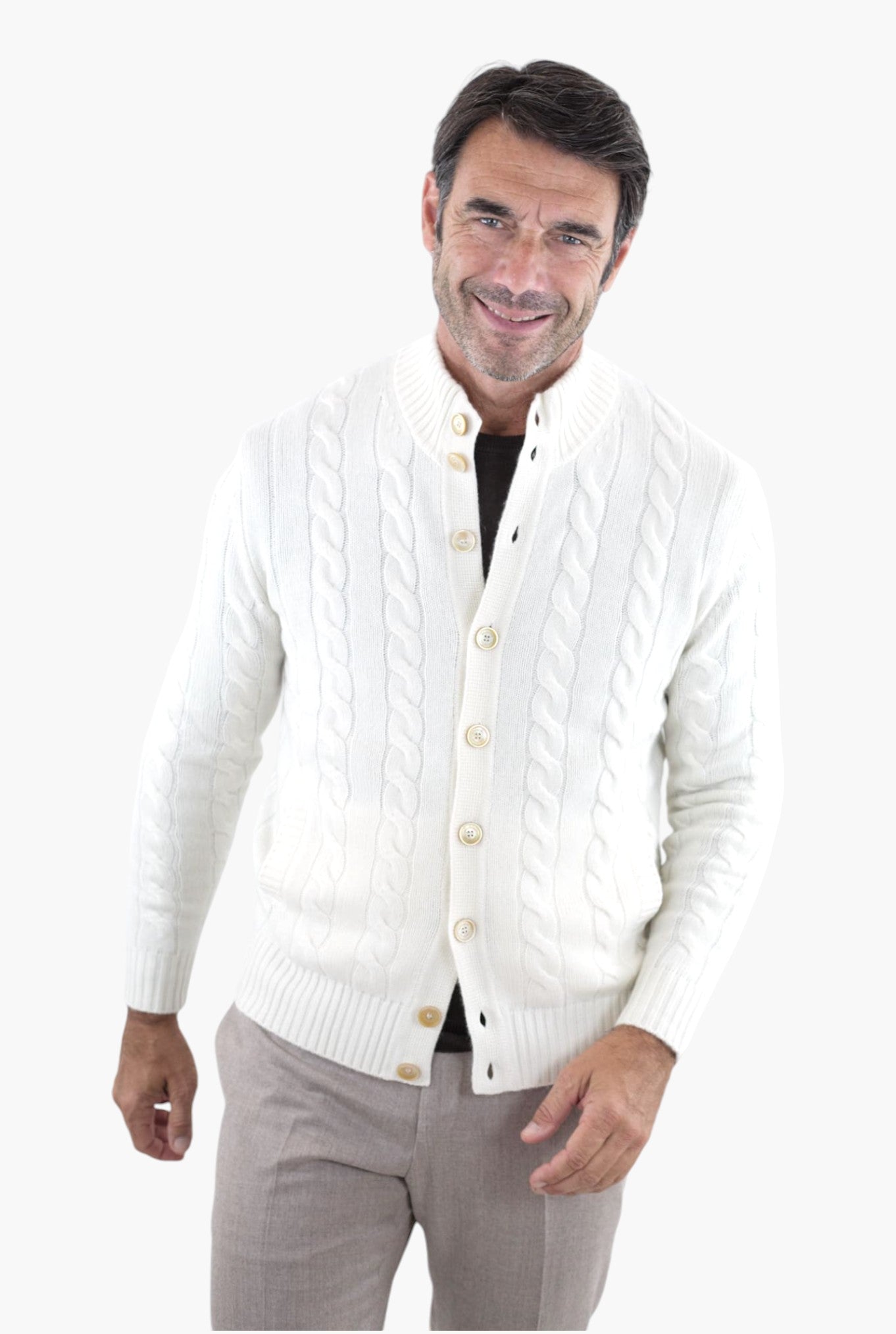 Cardigan a Trecce Cashmere Bianco