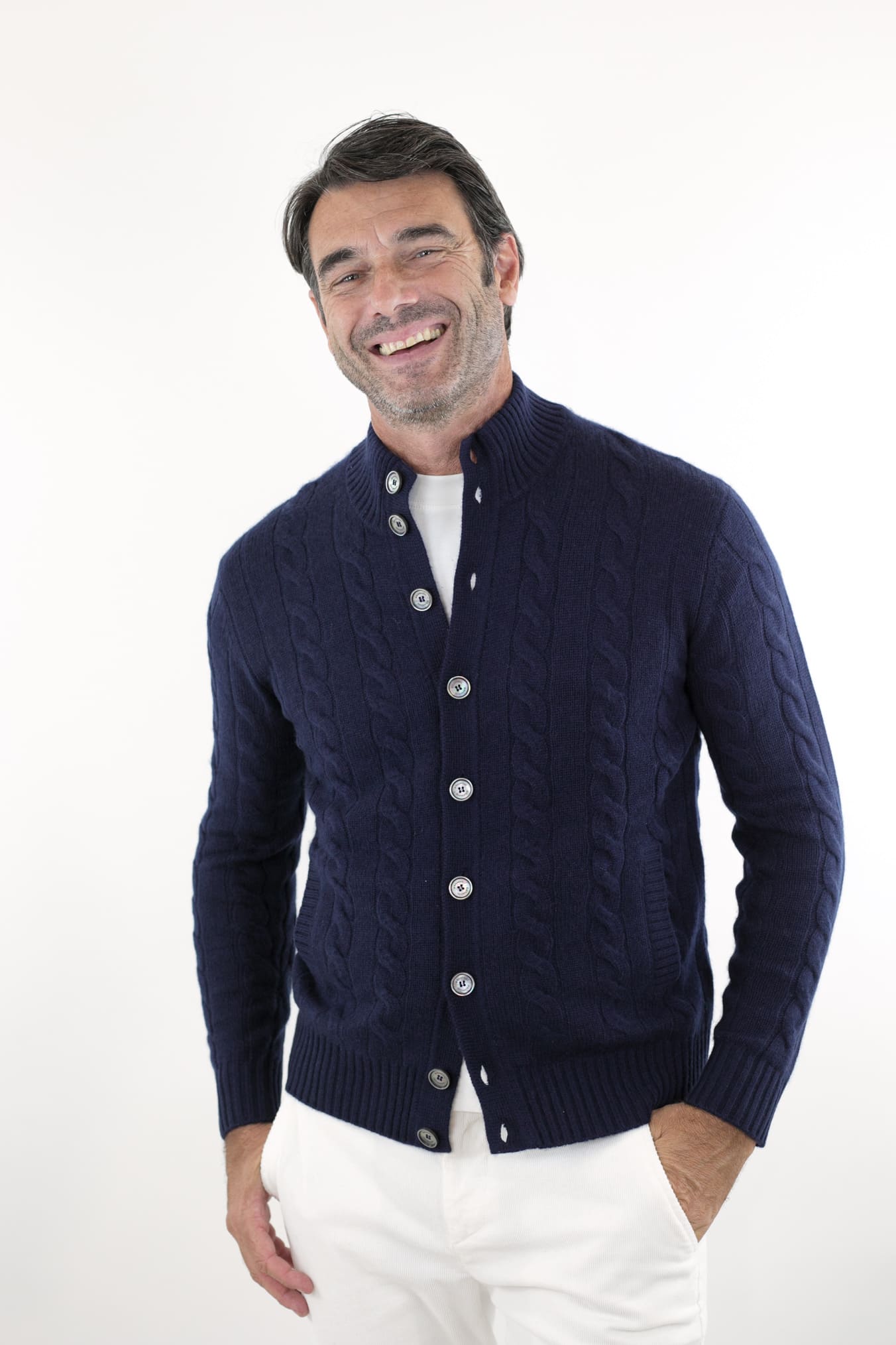 Navy Blue Cashmere Cable Knit Cardigan