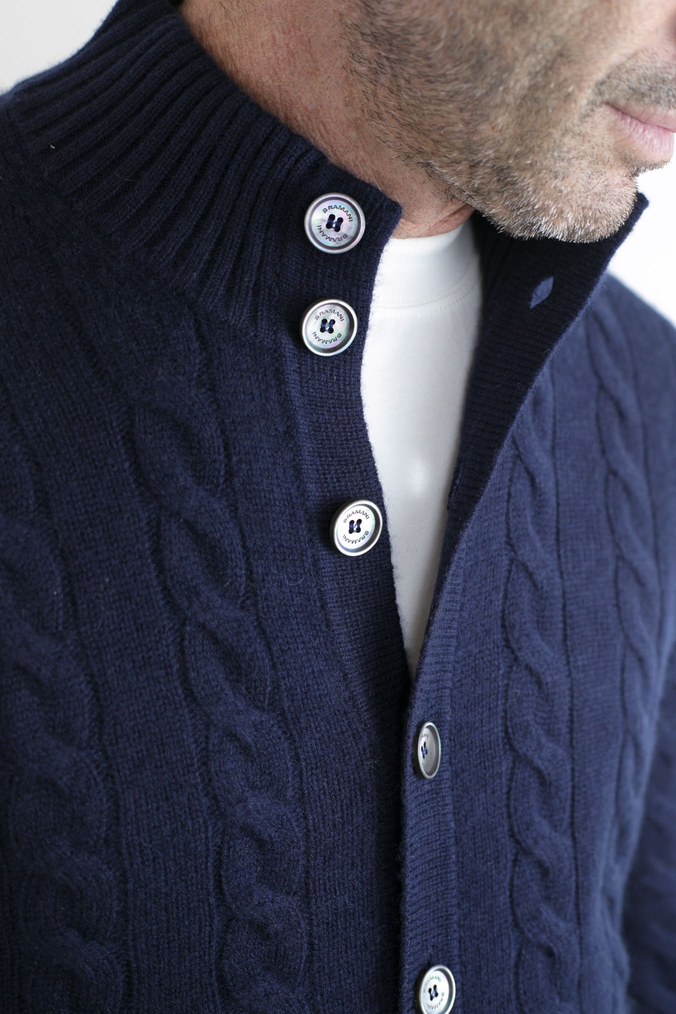 Navy Blue Cashmere Cable Knit Cardigan