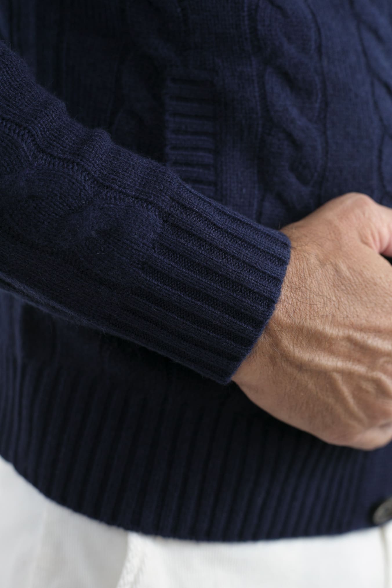 Navy Blue Cashmere Cable Knit Cardigan