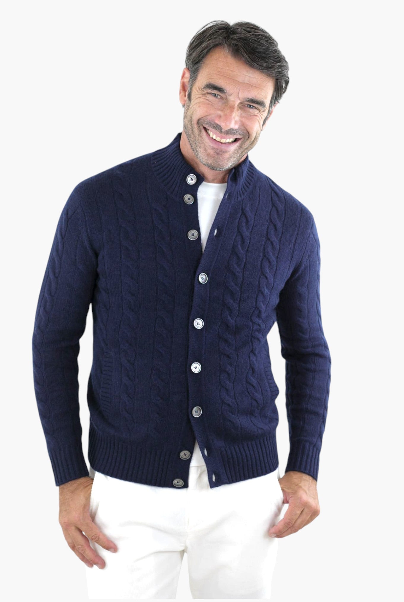 Cardigan a Trecce Cashmere Blu Navy