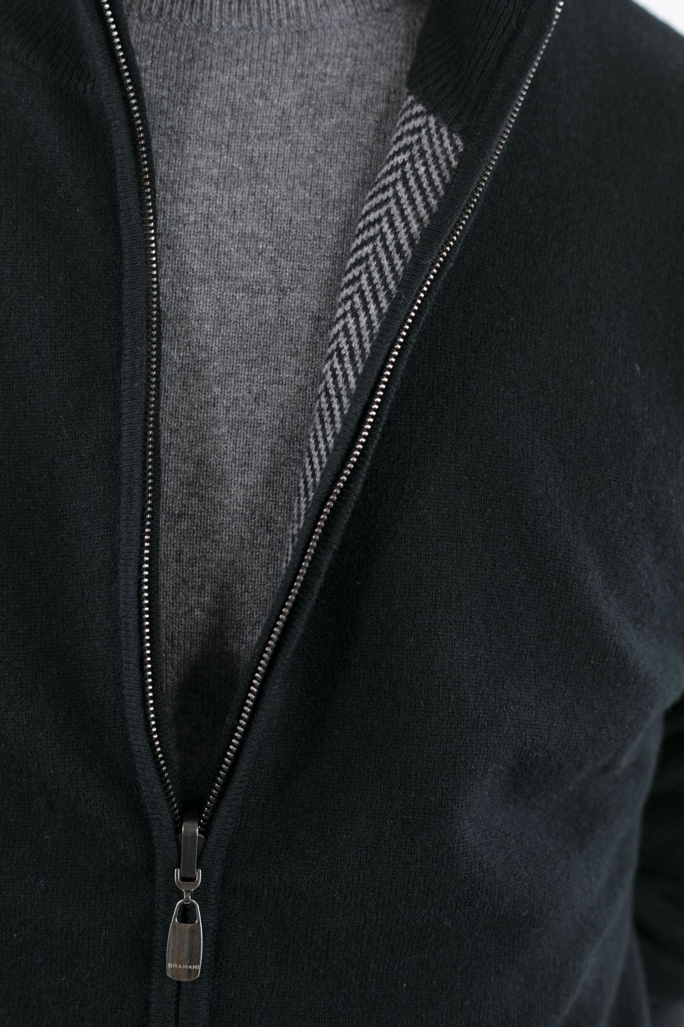 BRAMANI Pullover Reversibile Full Zip Nero/Grigio Chevron