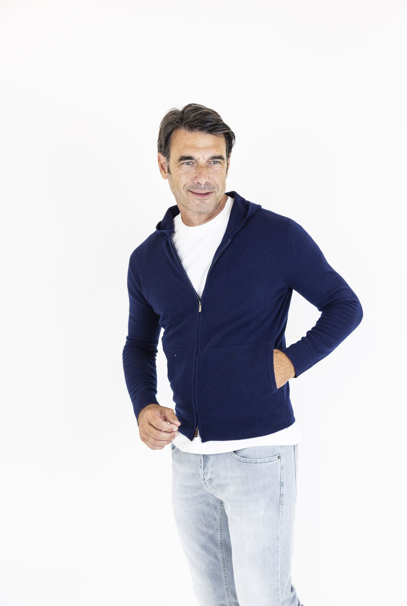 BRAMANI Felpa Cappuccio Cashmere Blu Navy