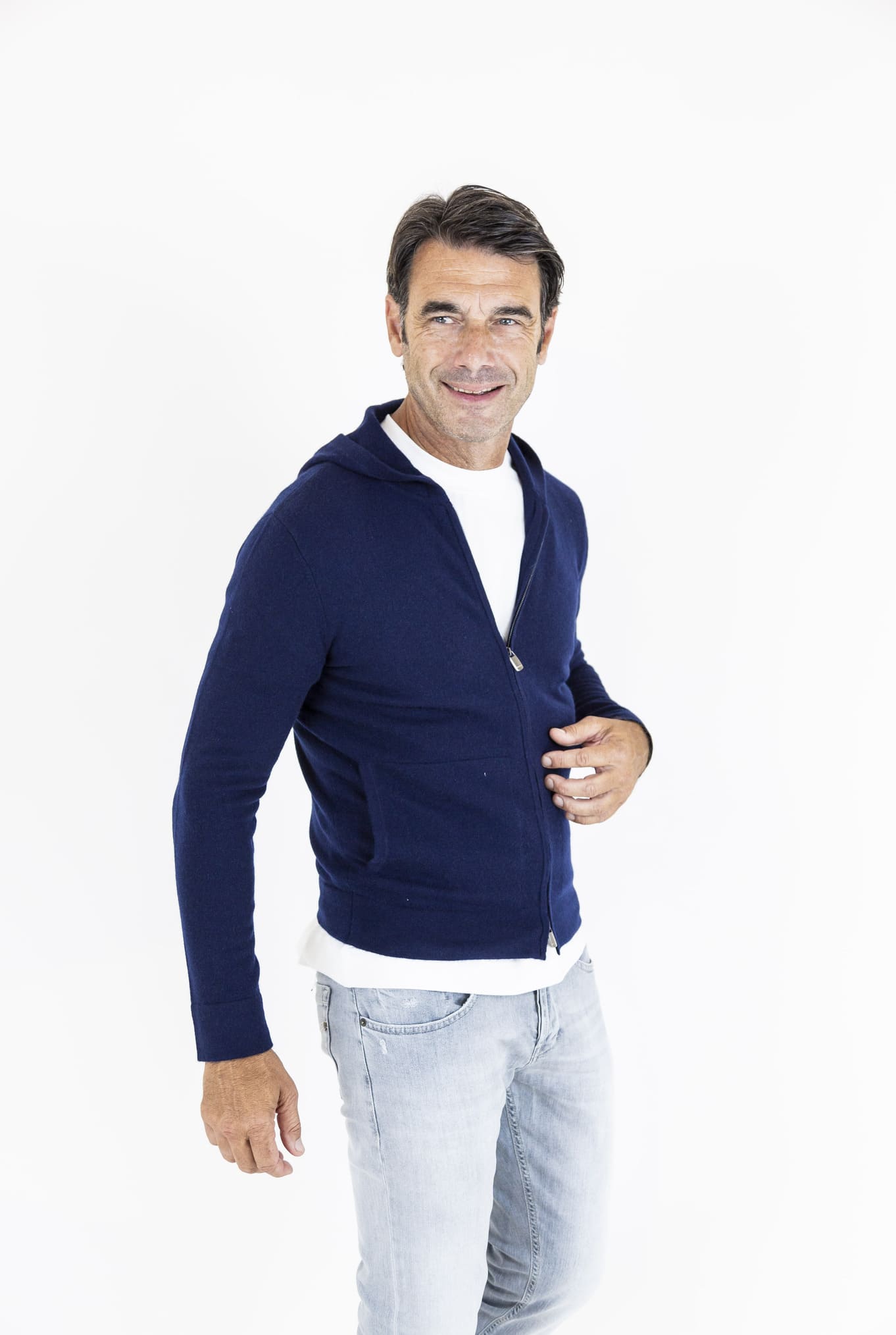 BRAMANI Felpa Cappuccio Cashmere Blu Navy