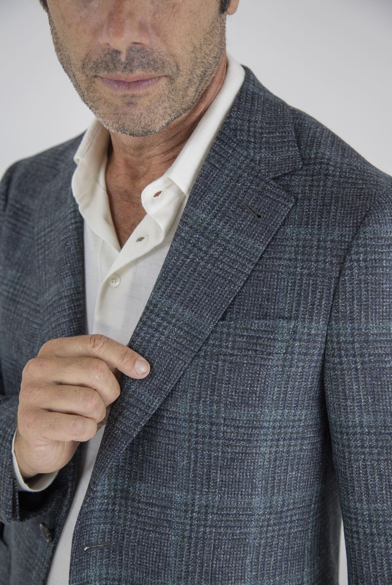 Prince of Wales Wool Jacket Blue Green