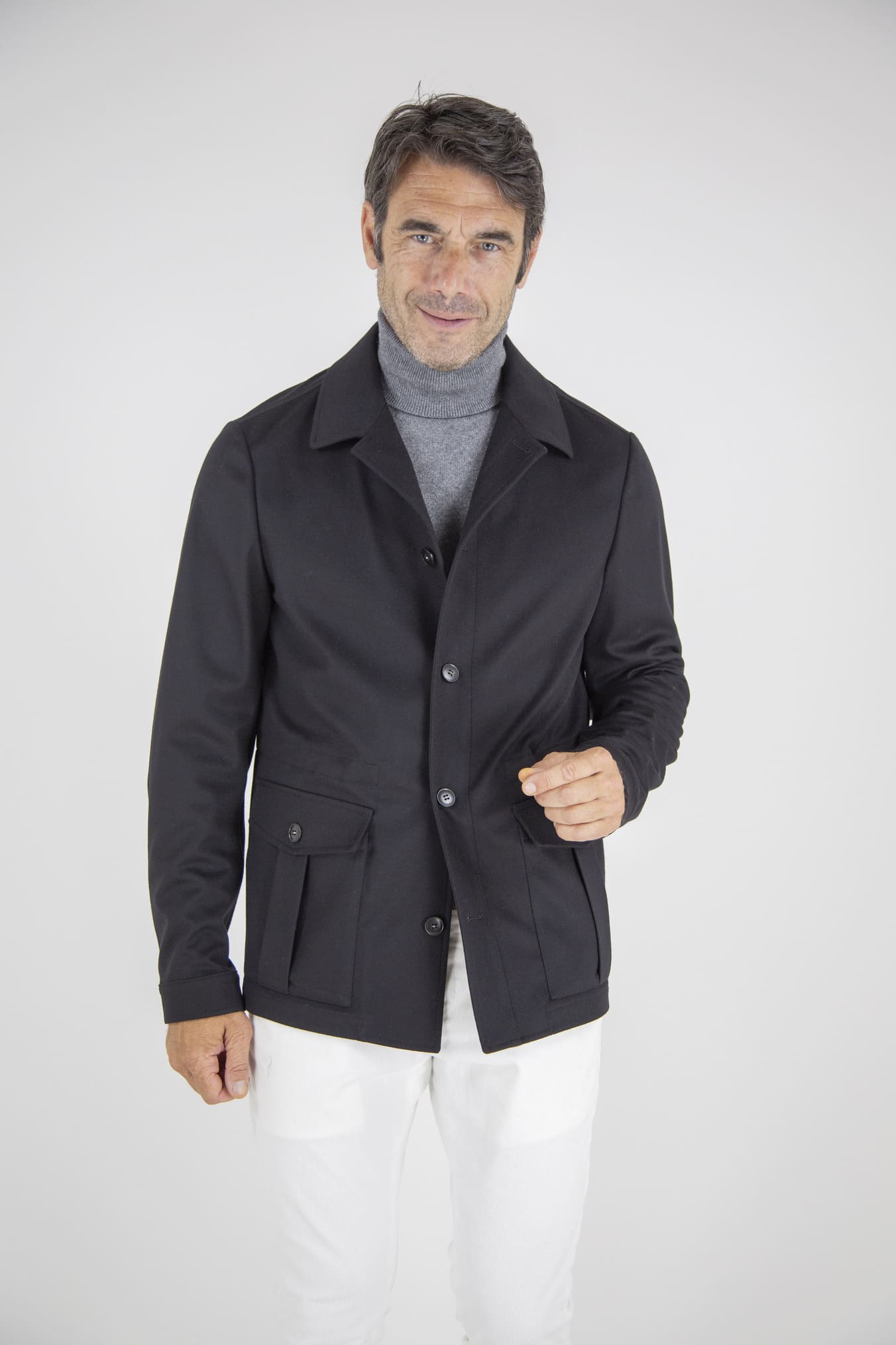 CANALI Overshirt in Super 170's Wool and Cashmere Dark Blue