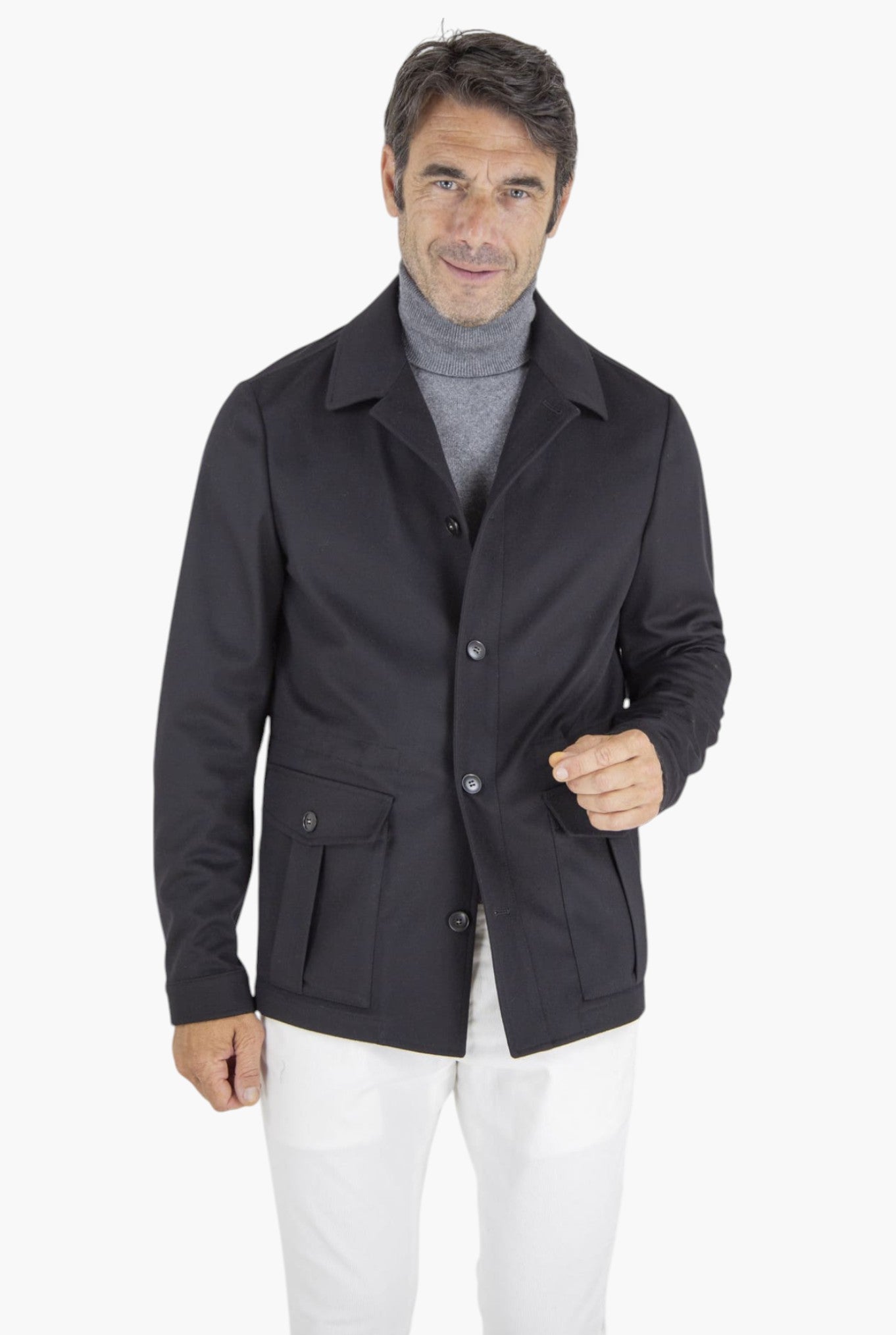 Dark Blue Super 170's Wool and Cashmere Overshirt