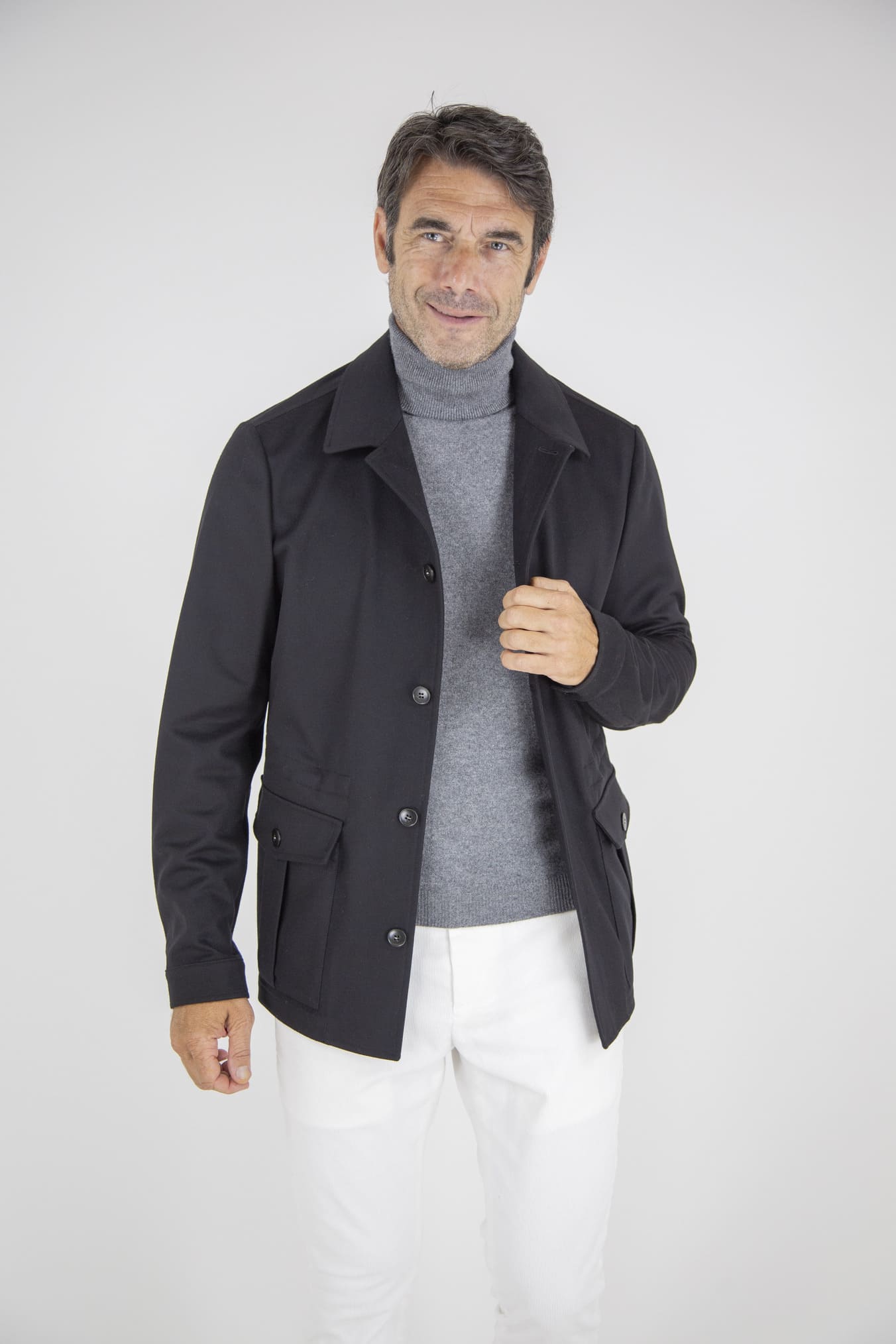 Dark Blue Super 170's Wool and Cashmere Overshirt