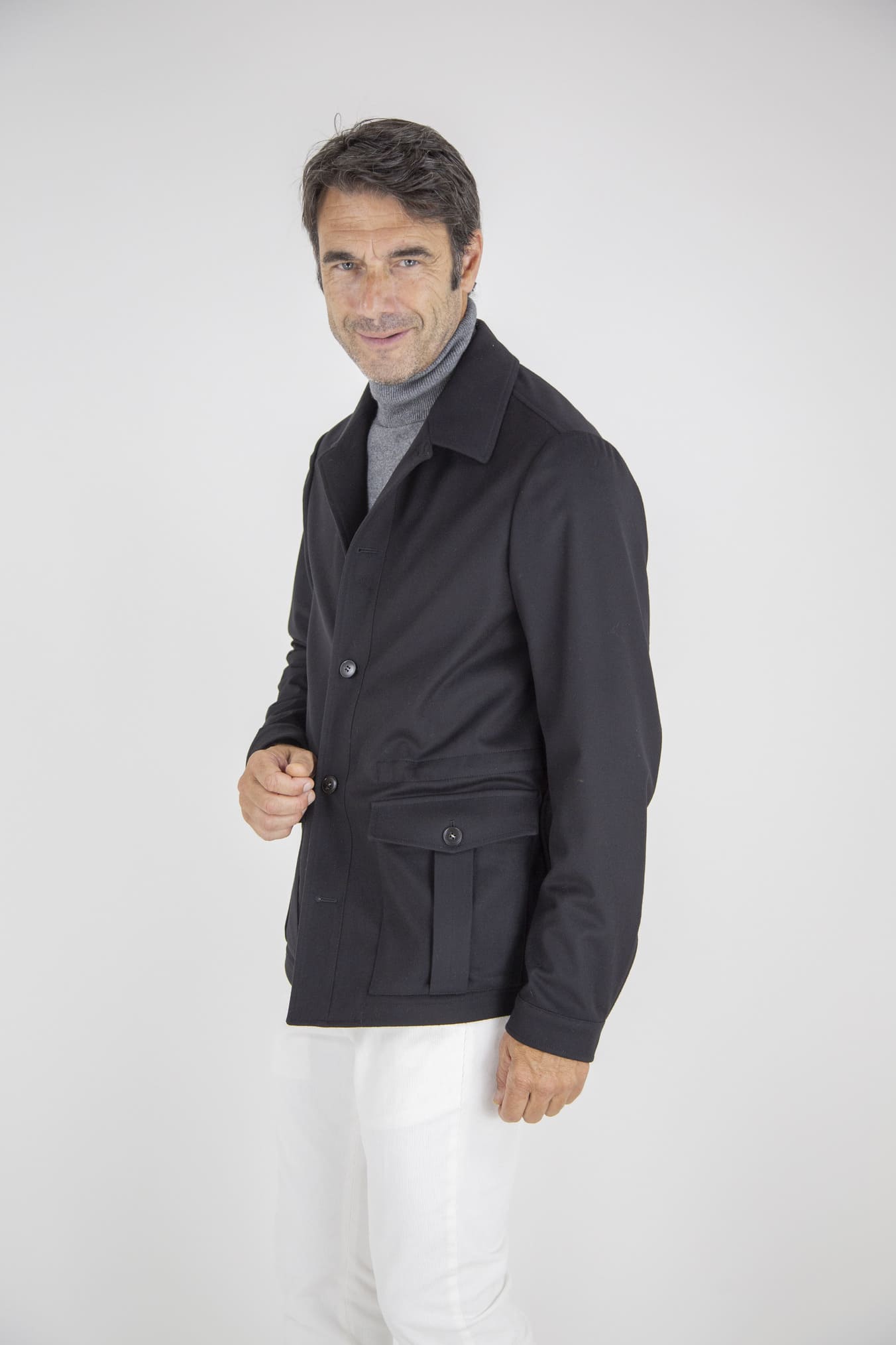 Dark Blue Super 170's Wool and Cashmere Overshirt