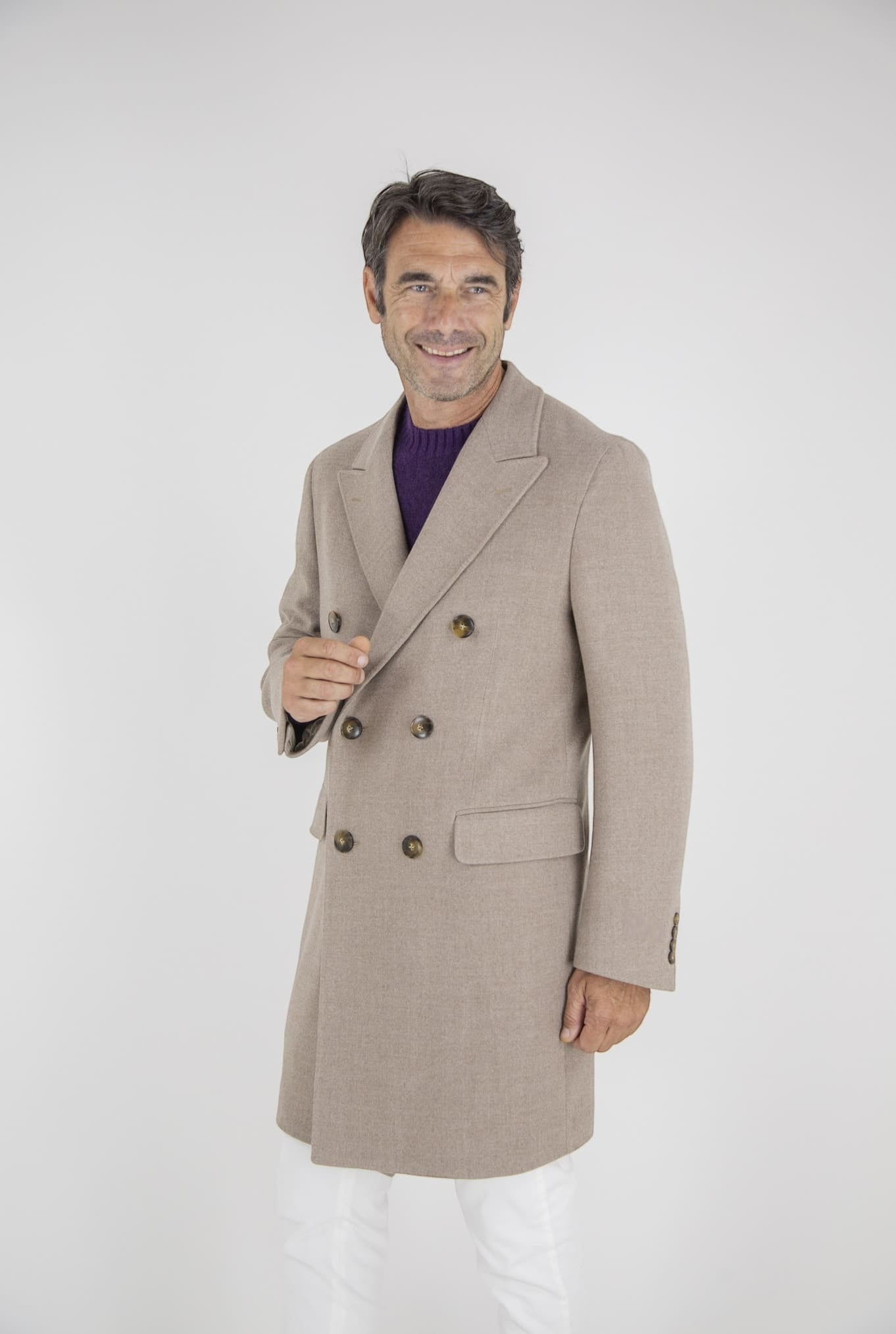 Double Breasted Coat Wool Super 180's Light Beige