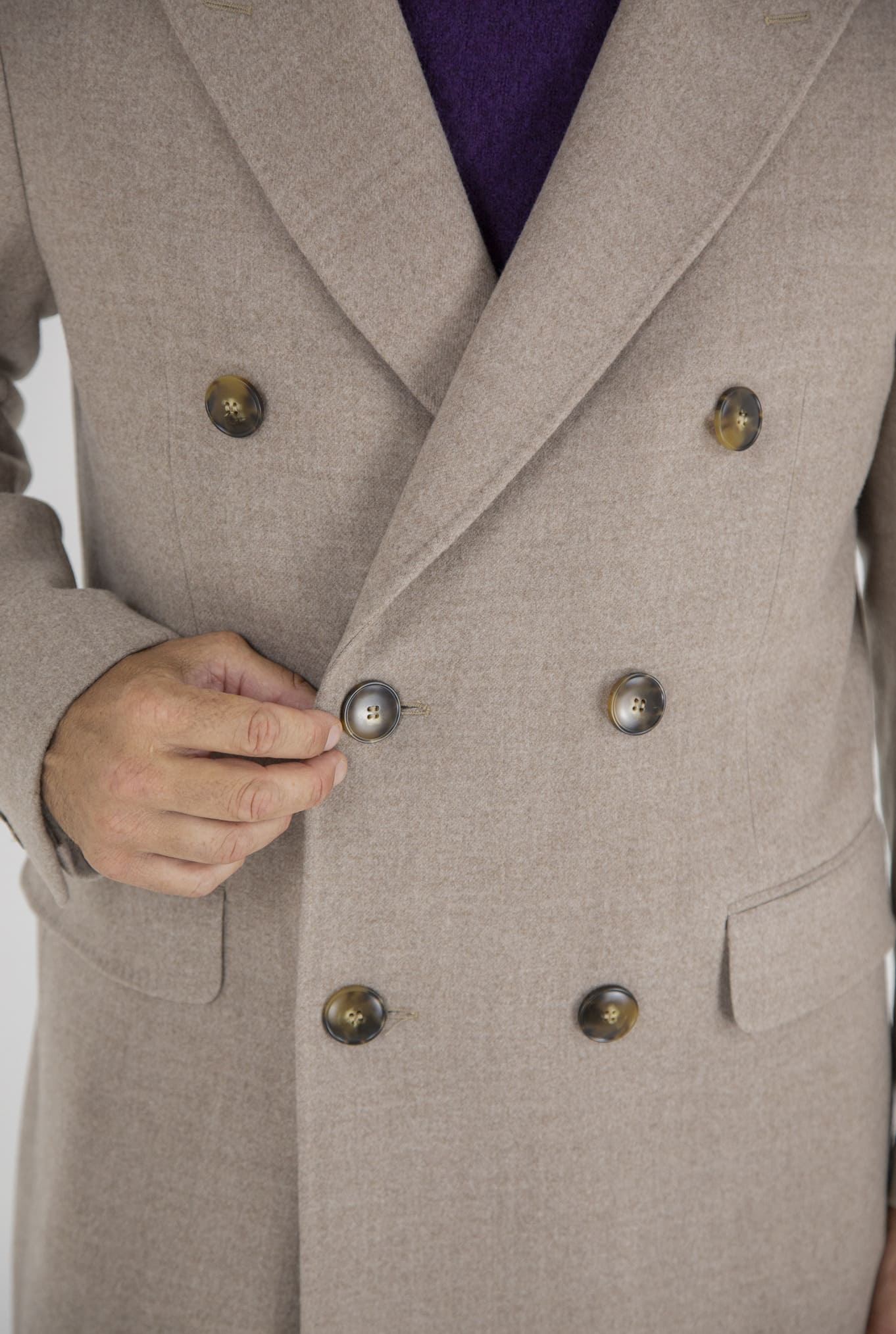 Double Breasted Coat Wool Super 180's Light Beige