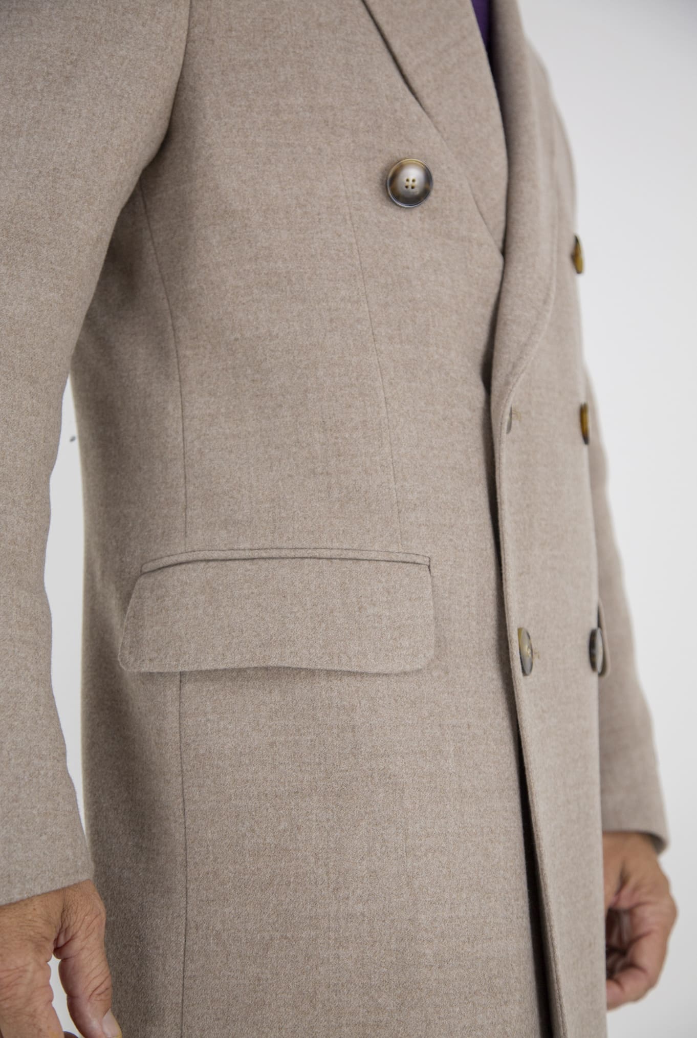 Double Breasted Coat Wool Super 180's Light Beige