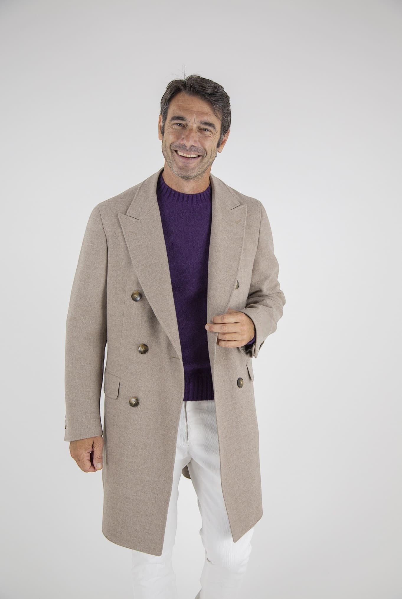 Double Breasted Coat Wool Super 180's Light Beige