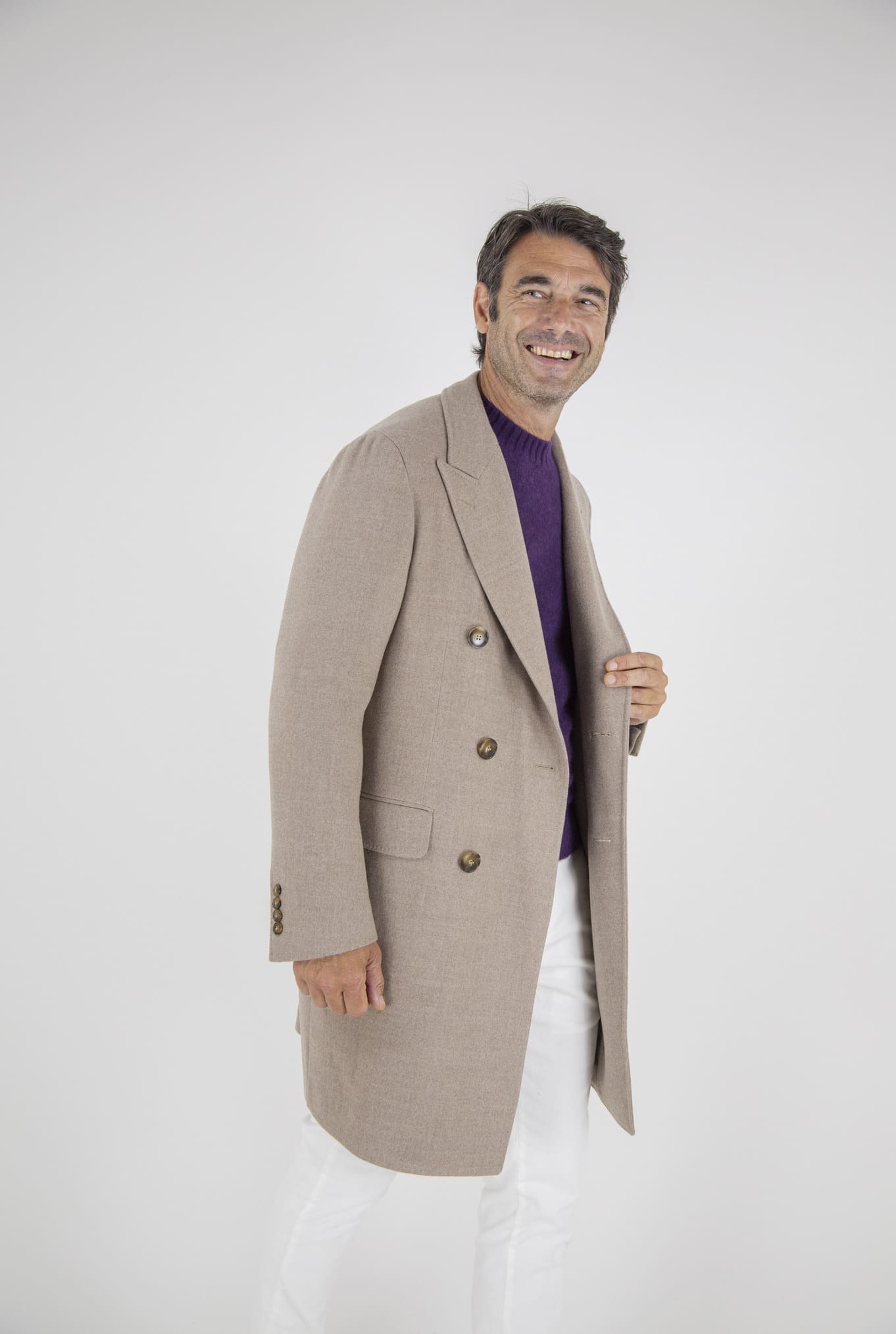 Double Breasted Coat Wool Super 180's Light Beige