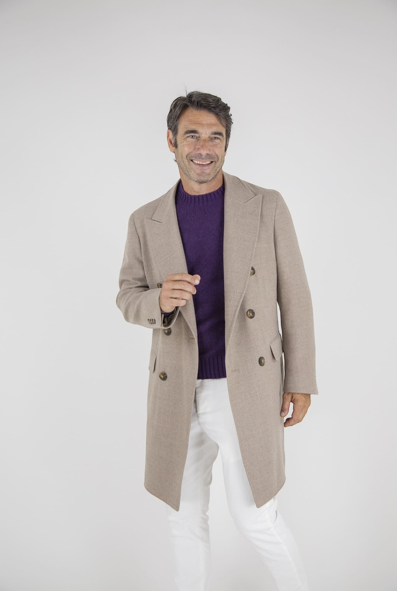 Double Breasted Coat Wool Super 180's Light Beige