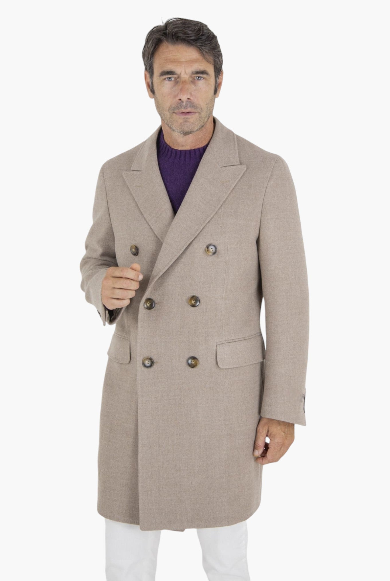 Double Breasted Coat Wool Super 180's Light Beige