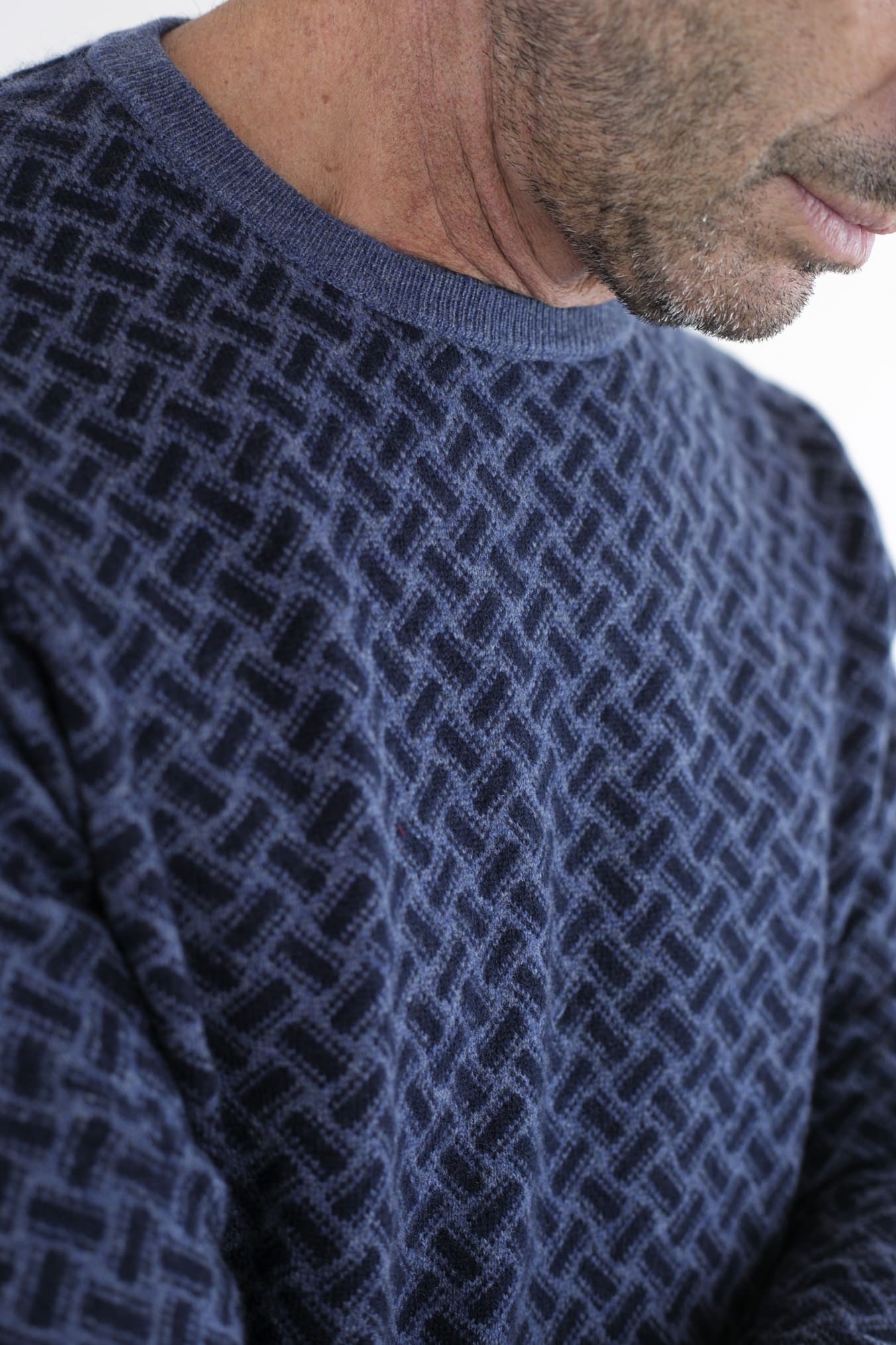 Blue Cashmere Jacquard Crewneck