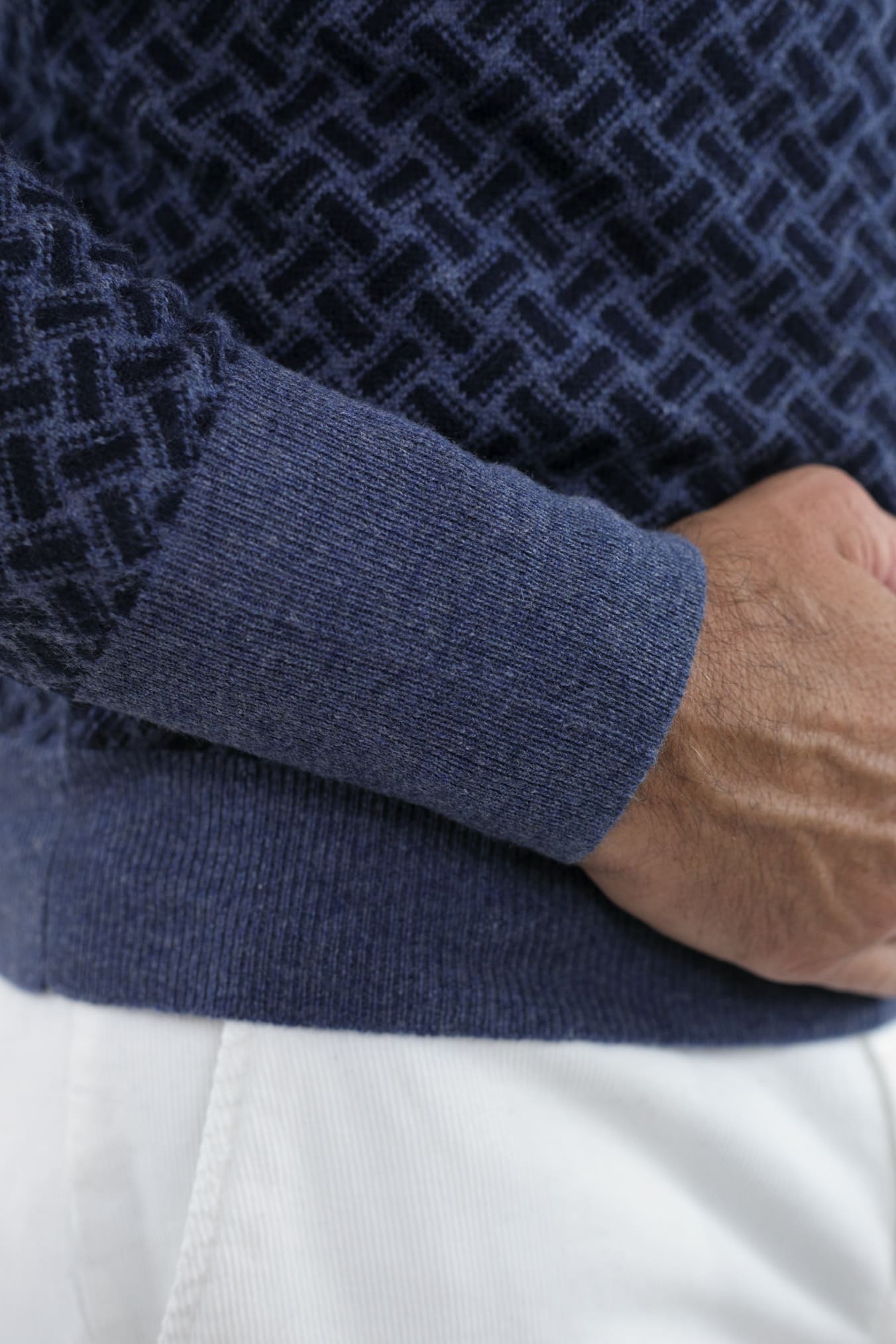 Blue Cashmere Jacquard Crewneck