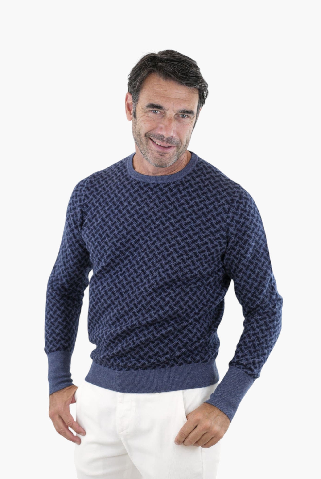 Girocollo Jacquard Cashmere Blu