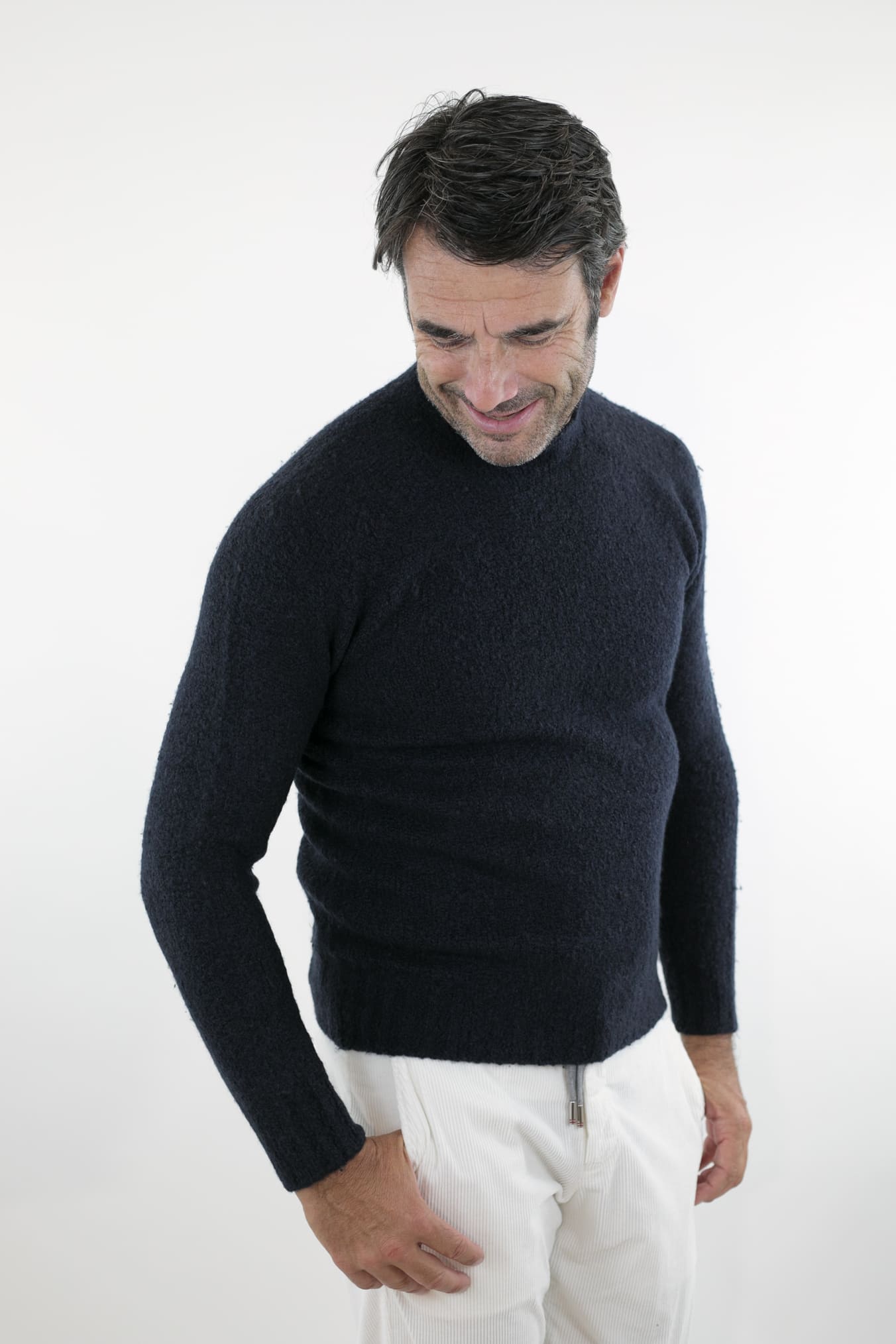 MANDELLI Cappotto in Jersey di Cashmere Cappuccio Removibile Blu