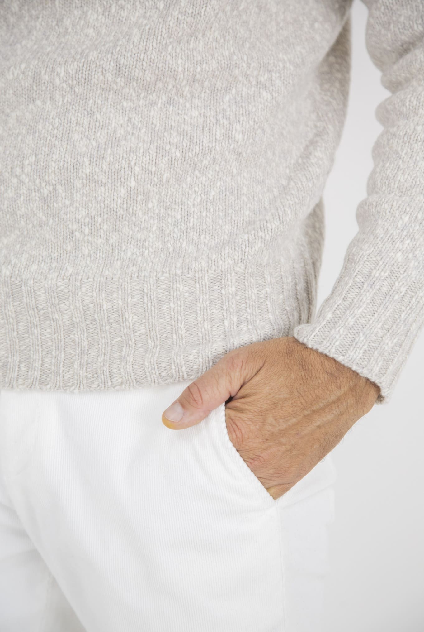 Lambswool Beige Cord Mèlange Crewneck Sweater