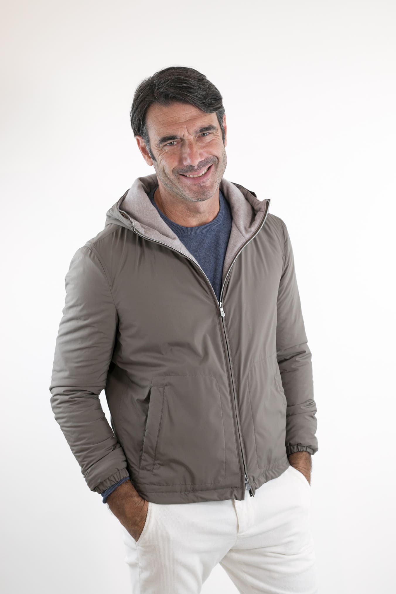 FEDELI Giubbino con Cappuccio Airstop Foderato in Cashmere Beige