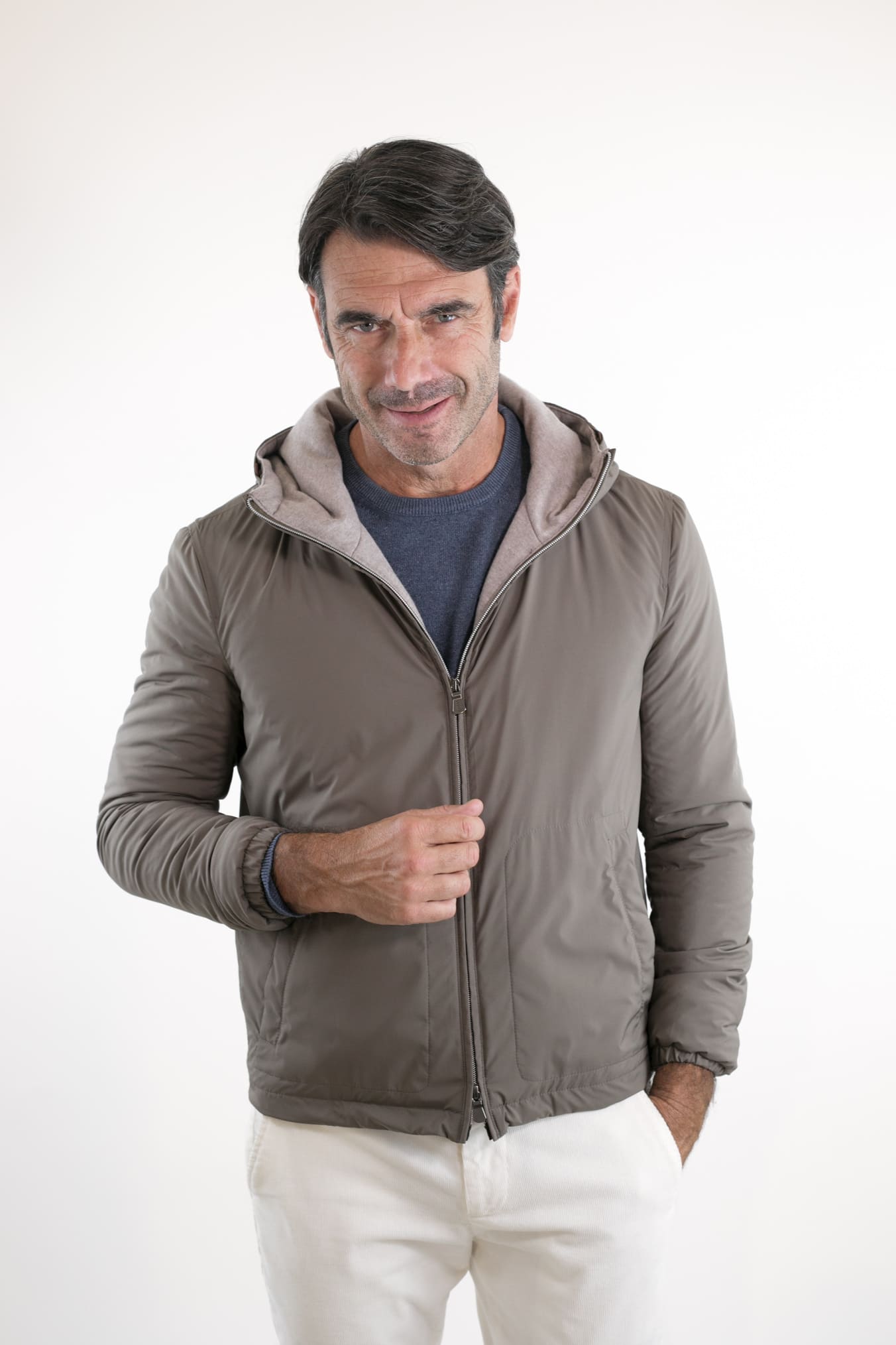 FEDELI Giubbino con Cappuccio Airstop Foderato in Cashmere Beige