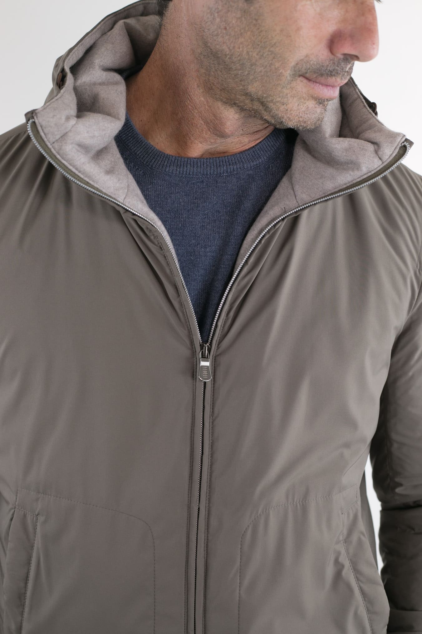 Beige Cashmere Lined Airstop Hooded Jacket