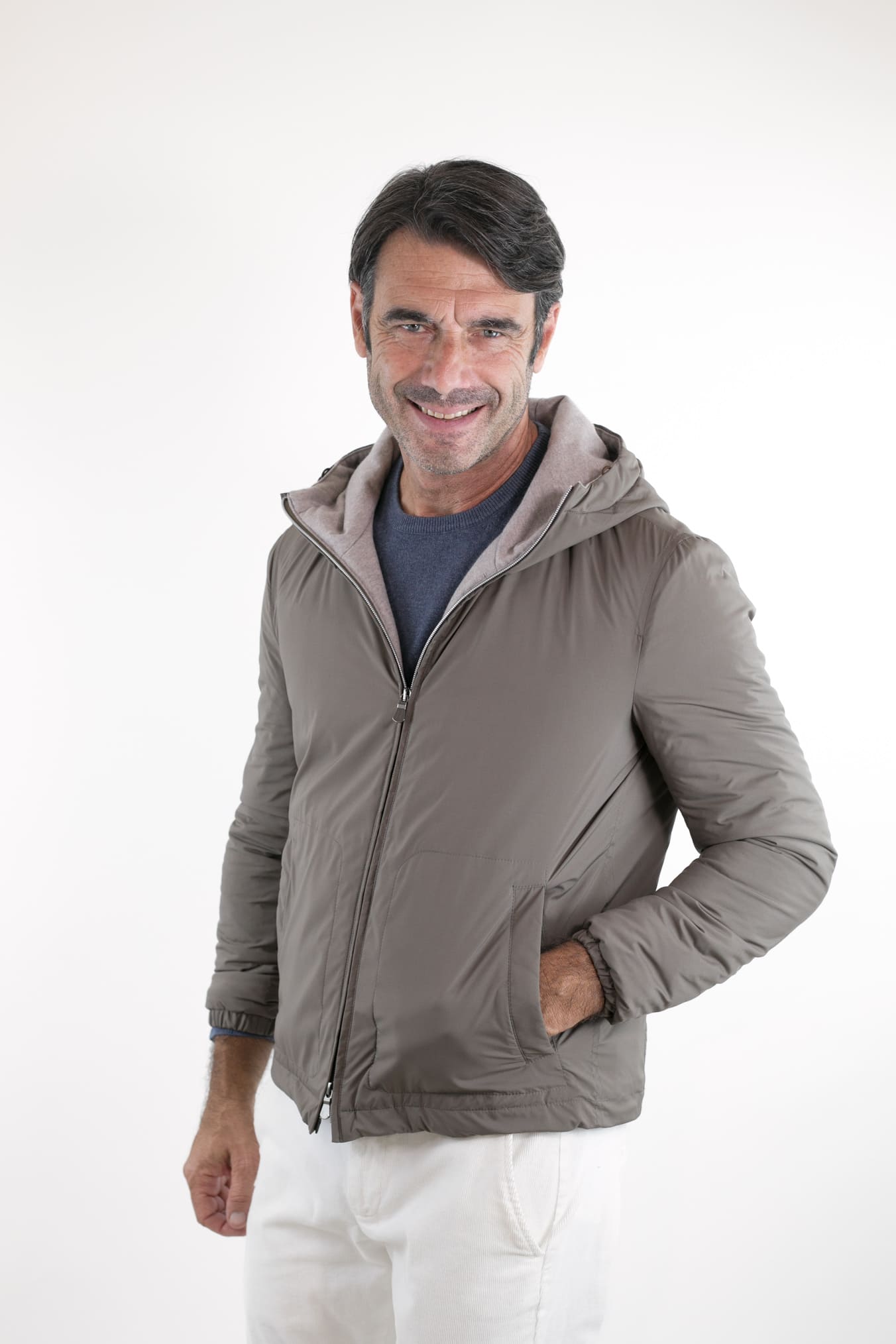 FEDELI Giubbino con Cappuccio Airstop Foderato in Cashmere Beige