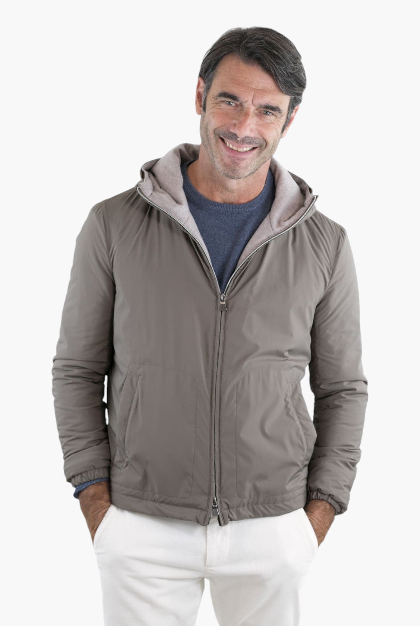 Beige Cashmere Lined Airstop Hooded Jacket