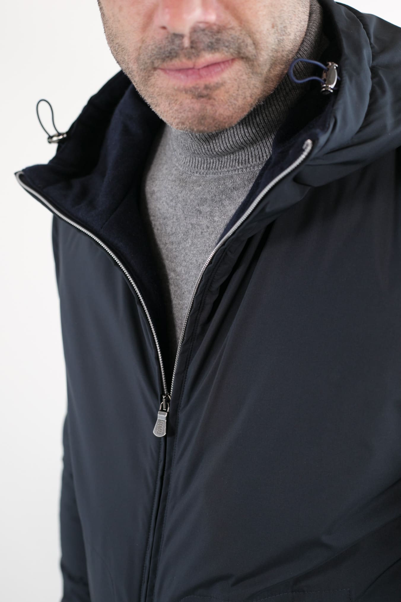 Dark Blue Cashmere Lined Airstop Hooded Jacket