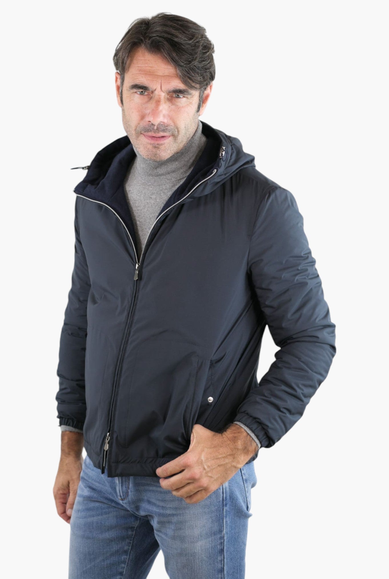 Giubbino con Cappuccio Airstop Foderato in Cashmere Nero