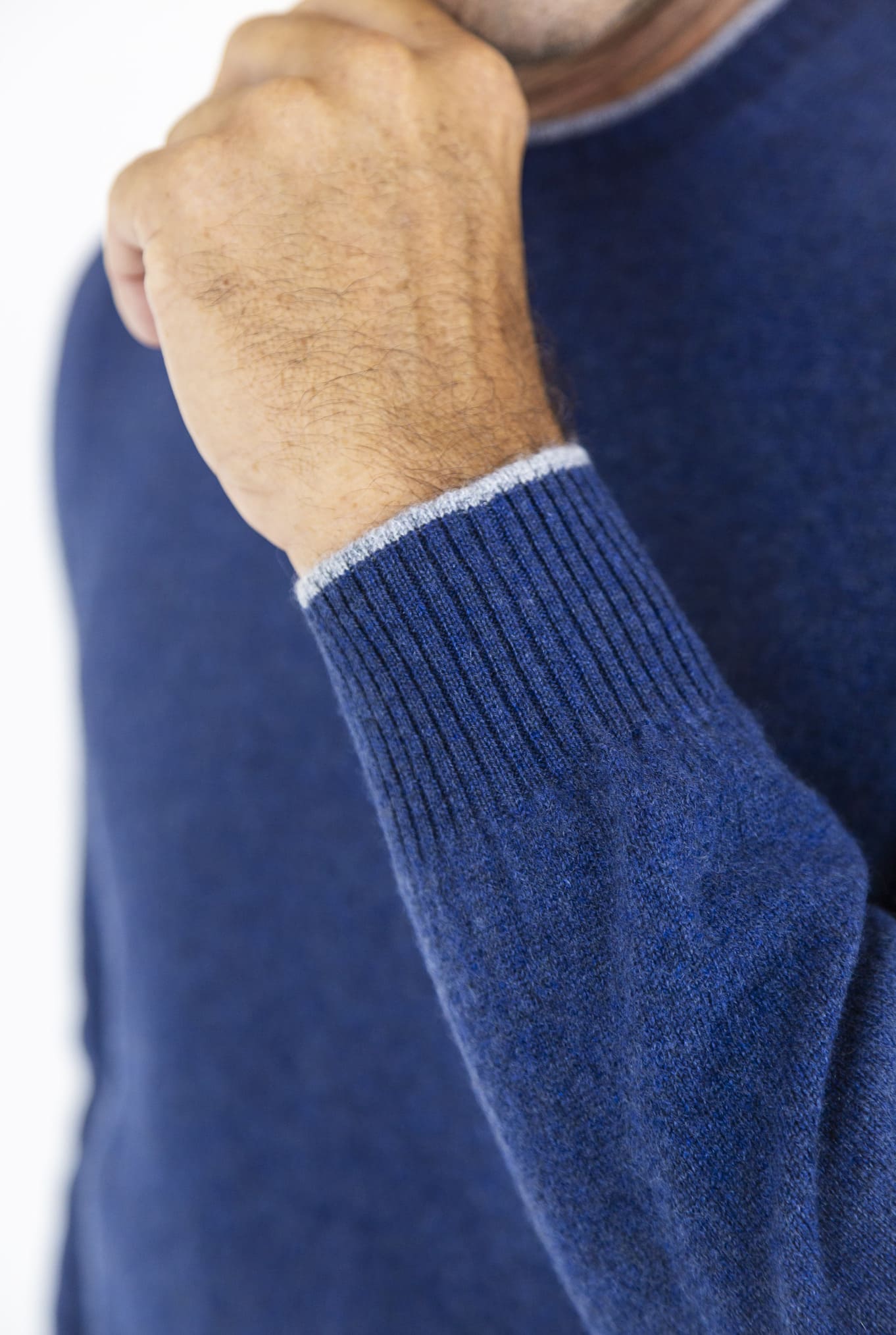 FEDELI Maglia Girocollo Cashmere Bicolore Azzurro