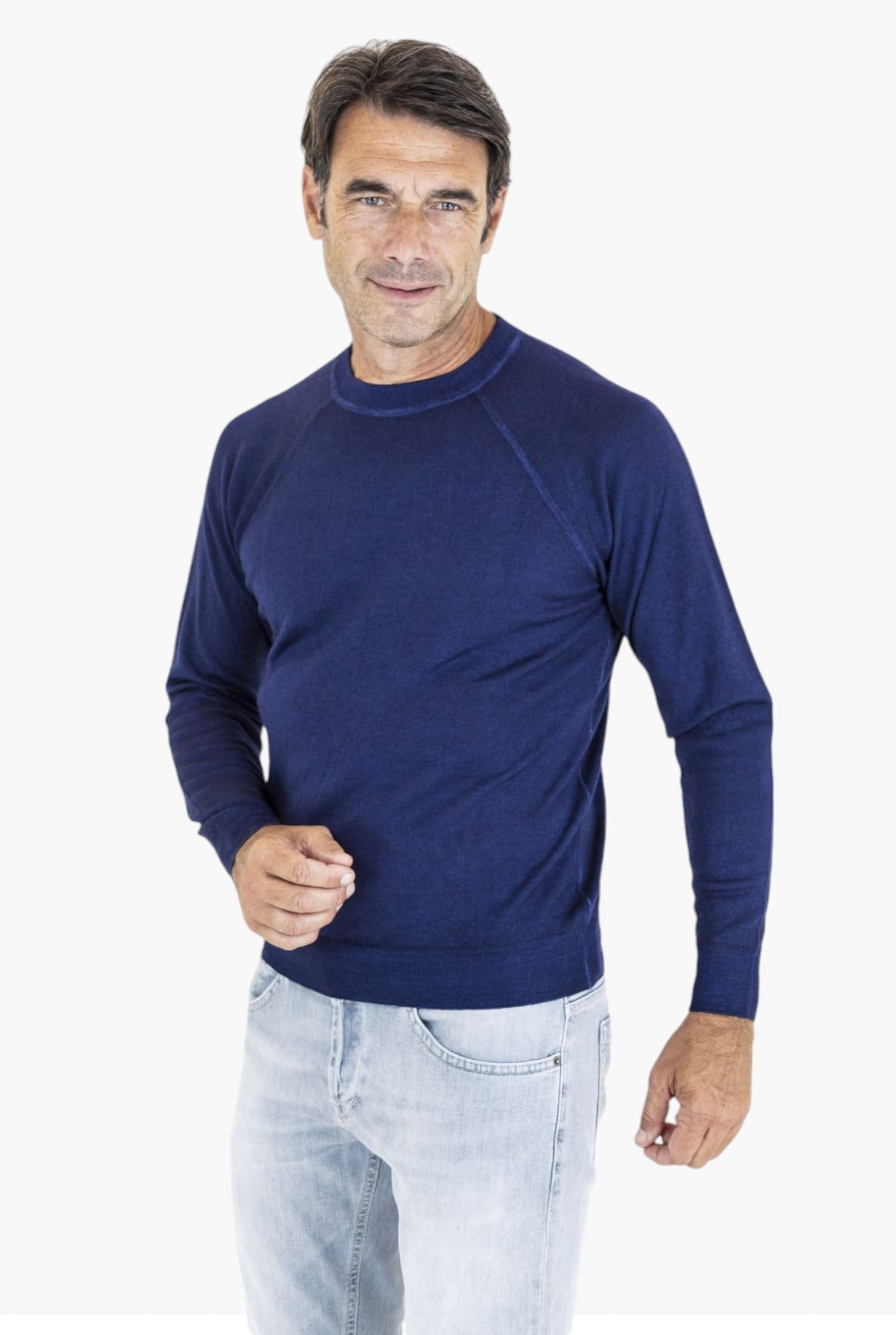 FEDELI Crewneck Raglan Sweater Royal Blue Washed