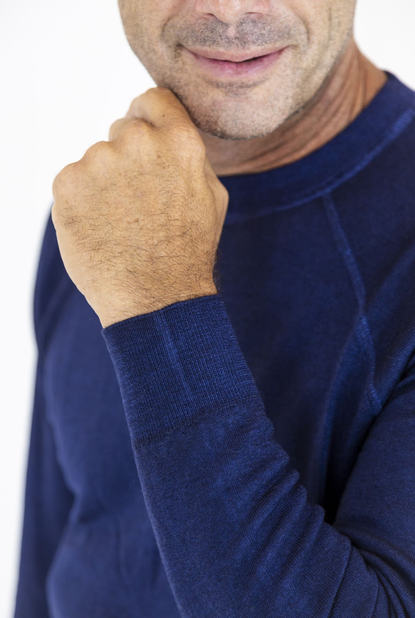 FEDELI Crewneck Raglan Sweater Royal Blue Washed