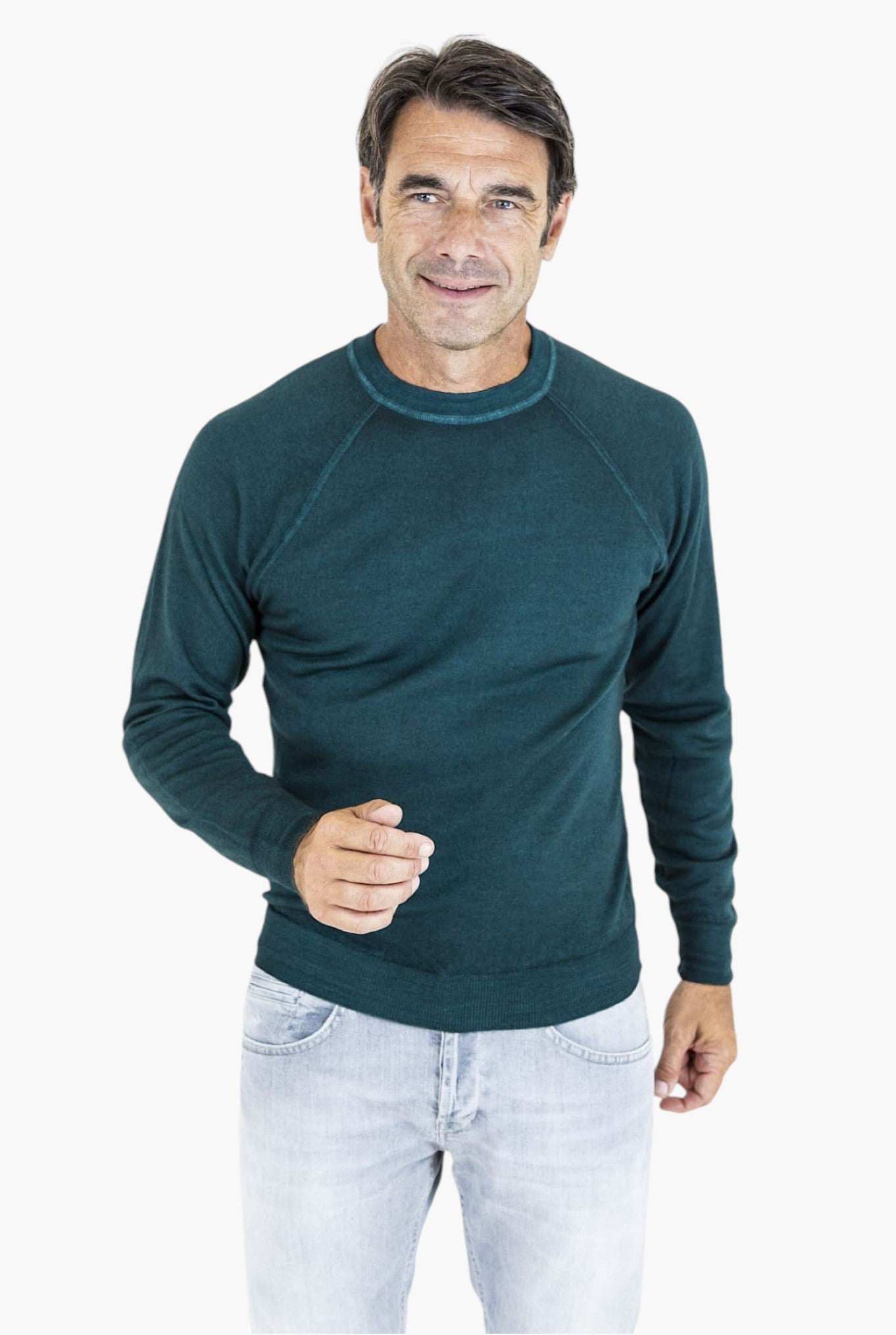 FEDELI Crewneck Raglan Green Washed Sweater